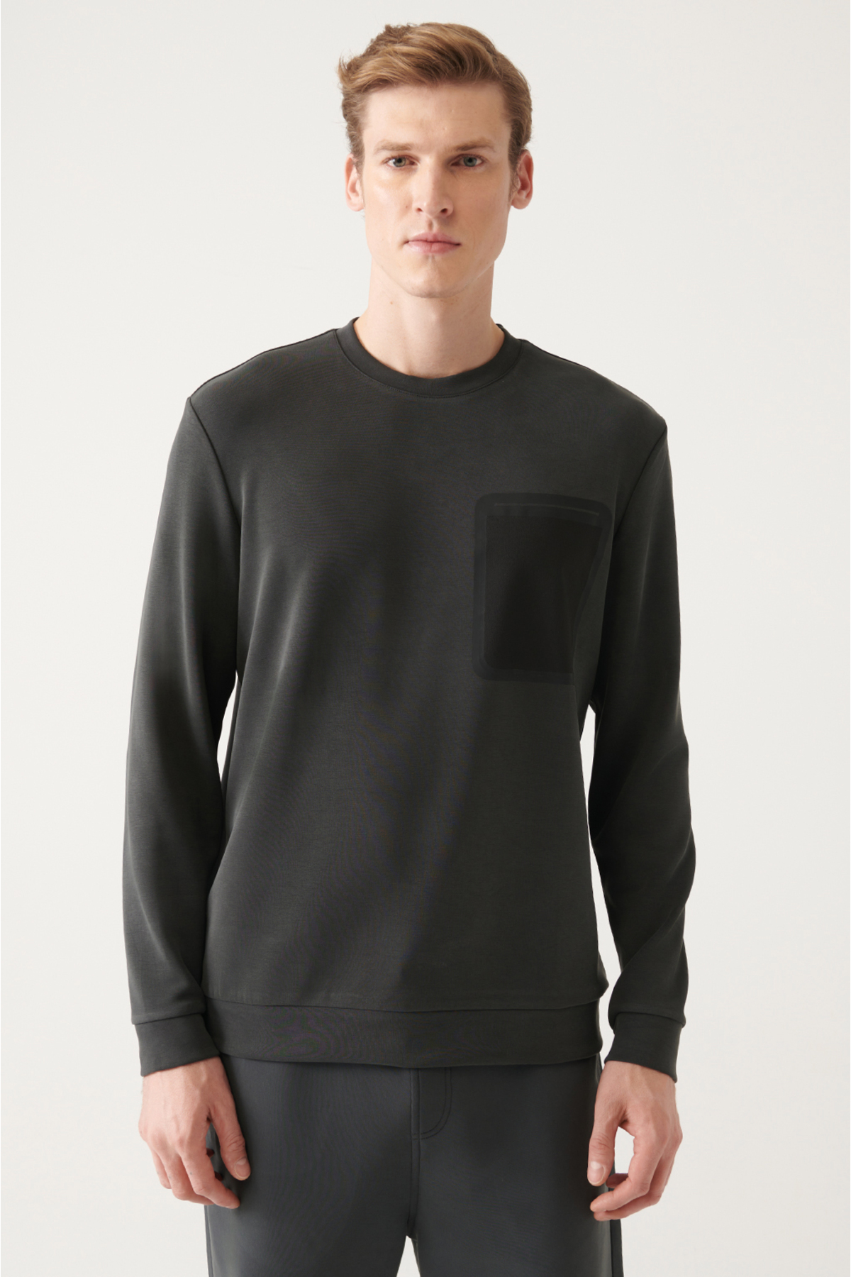 Levně Avva Men's Anthracite Soft Touch Crew Neck Printed Comfort Fit Sweatshirt