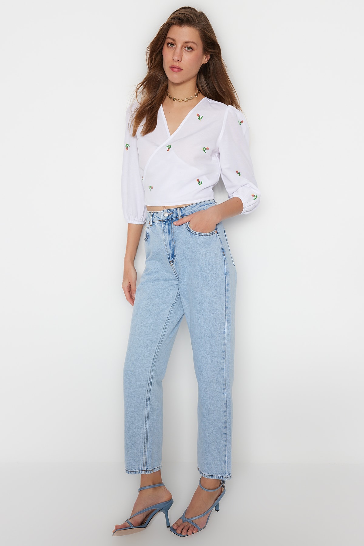 Trendyol Ecru Embroidered Double Breasted Woven Blouse