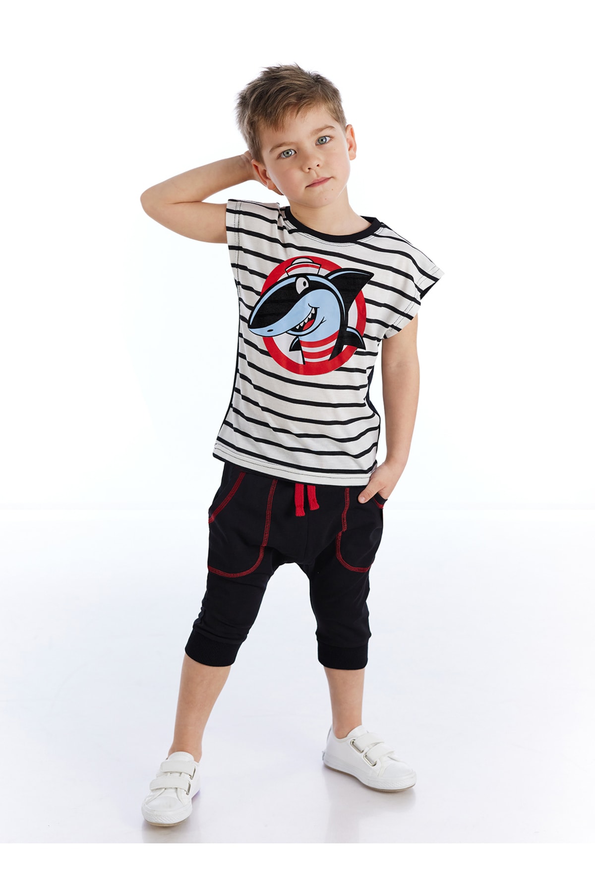 Denokids Sailor Boy T-shirt Capri Shorts Set