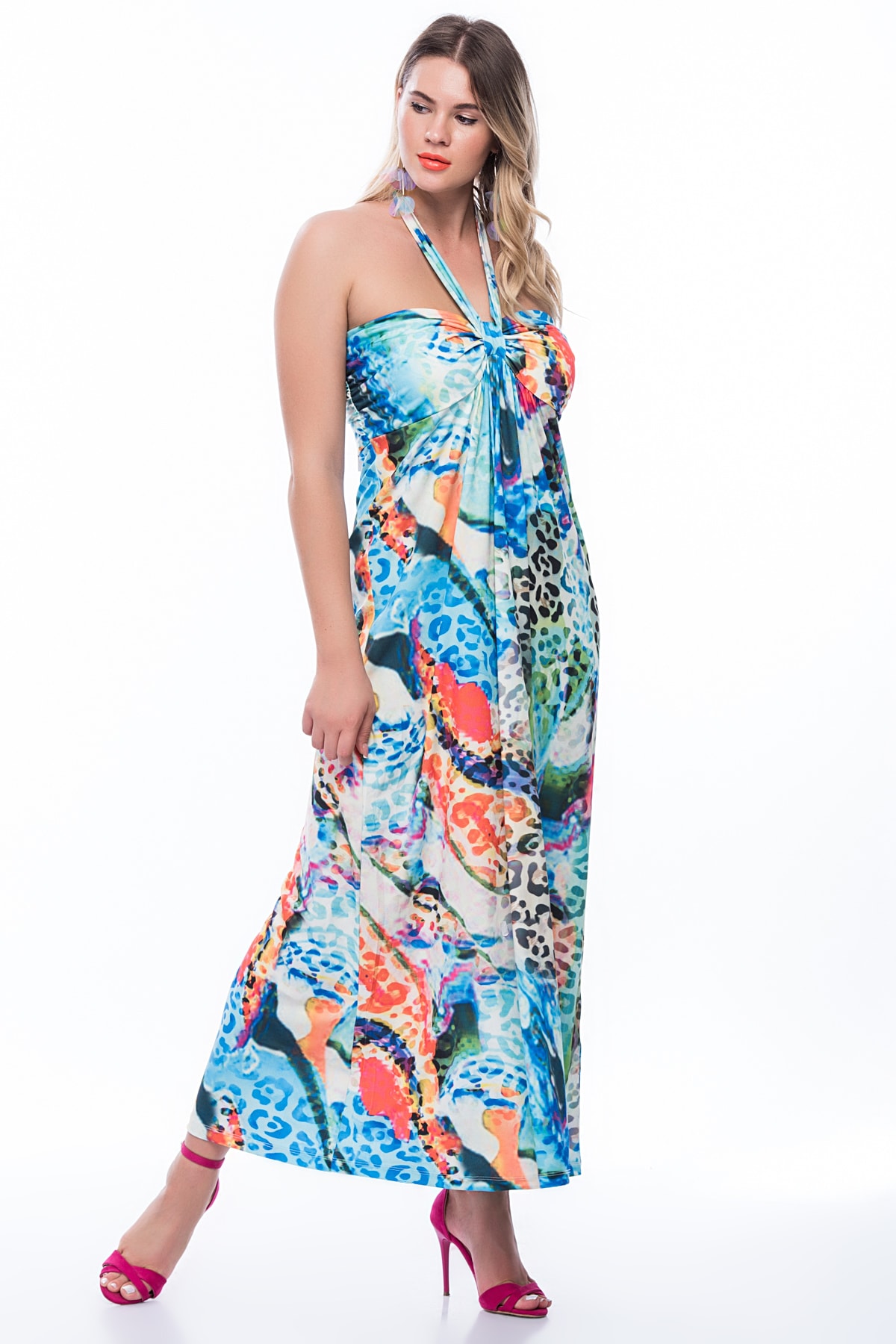 Levně Şans Women's Plus Size Turquoise Strapless Dress