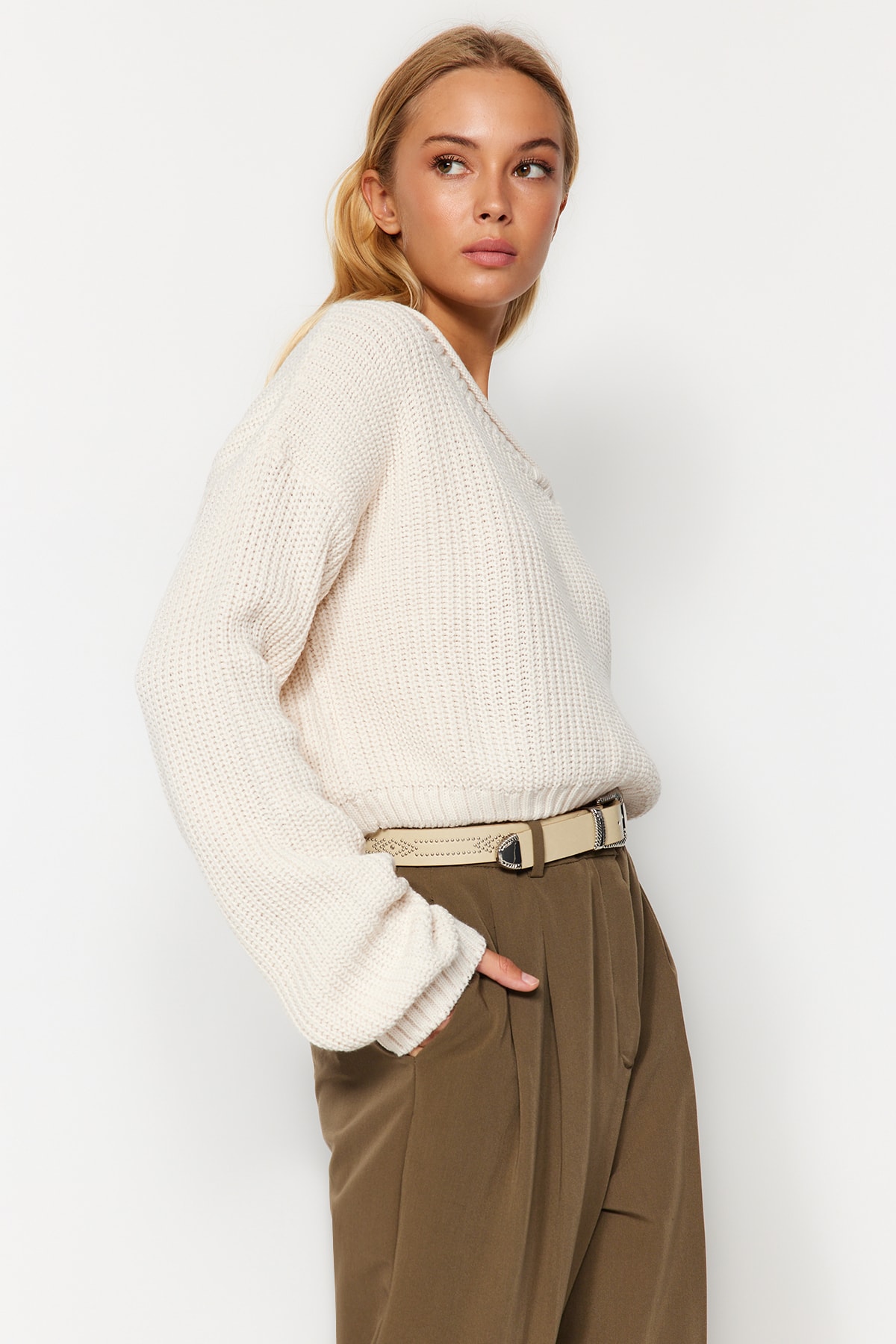Trendyol Sweater - Beige - Regular fit