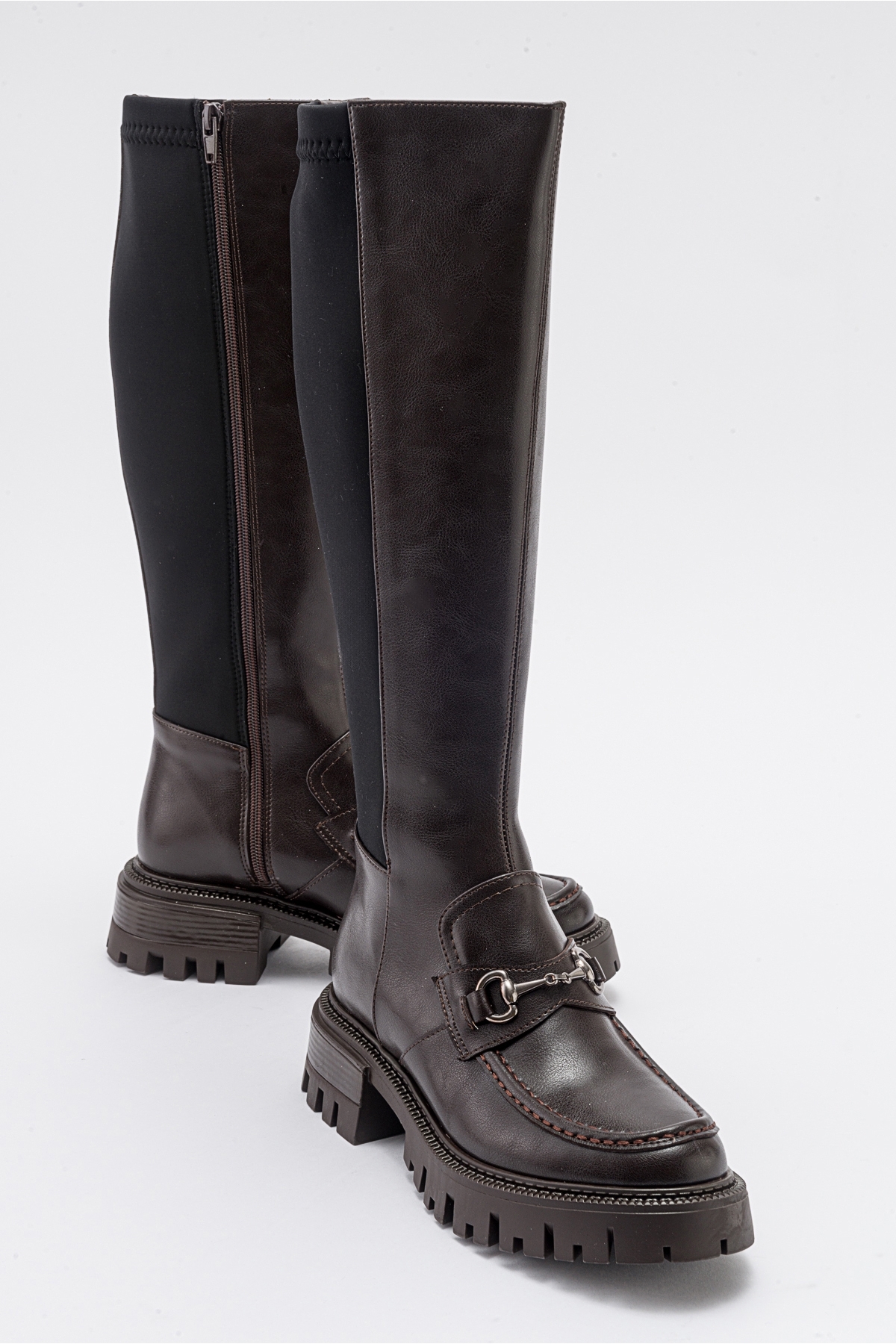 Levně LuviShoes CHAPEL Women's Brown Skin Buckle Stretch Detail Women's Boots