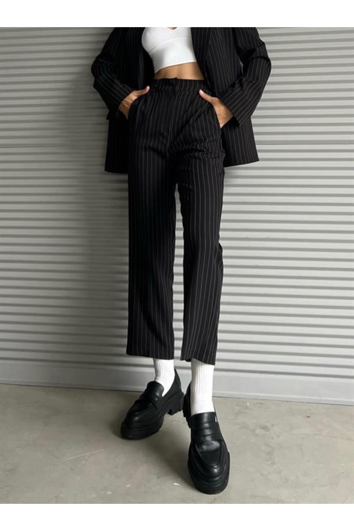 Laluvia Black Stripe Detailed Trousers