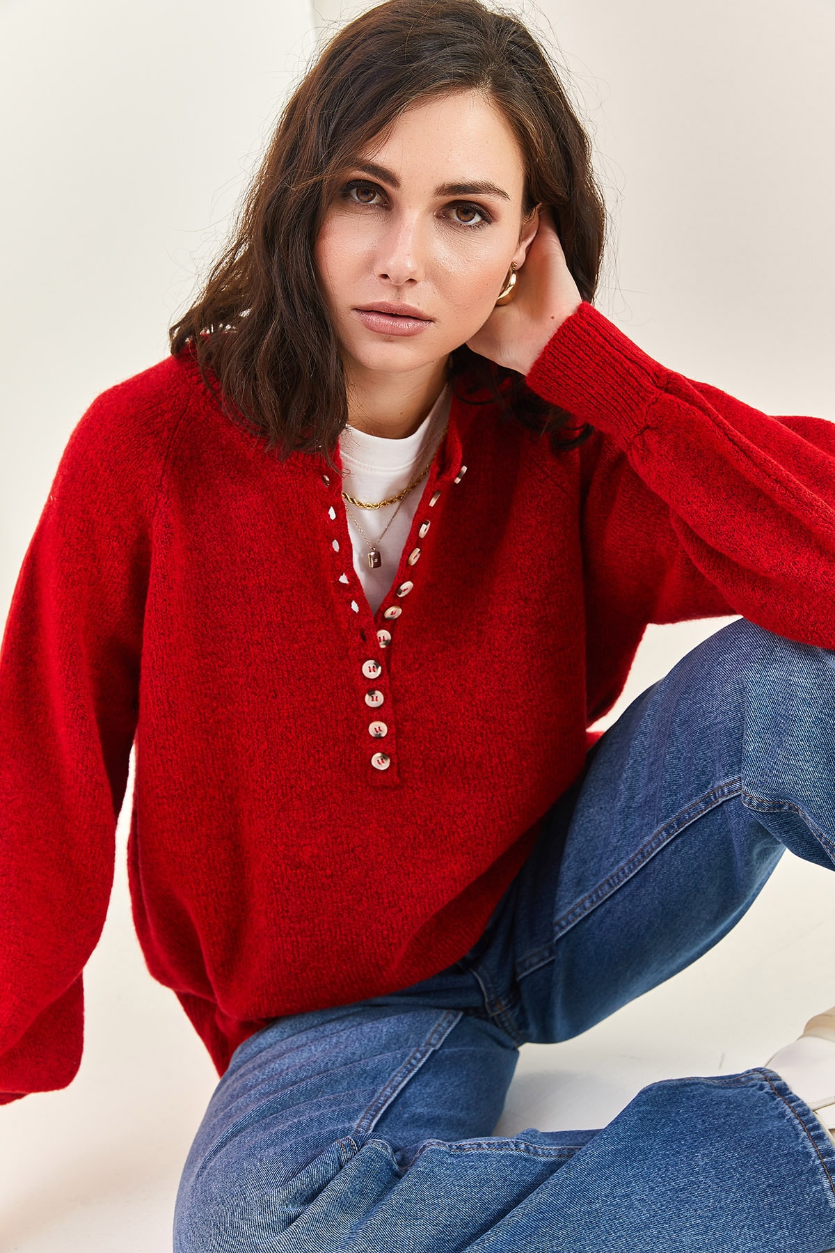 Levně Bianco Lucci Women's Buttoned Neck Turtleneck Knitwear Sweater