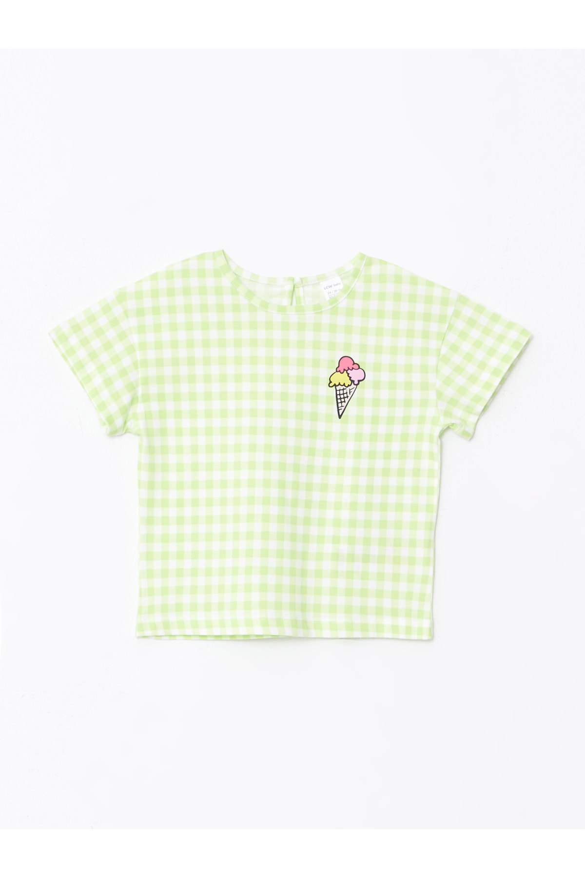 Levně LC Waikiki Crew Neck Short Sleeve Checkered Cotton Baby Girl T-Shirt.