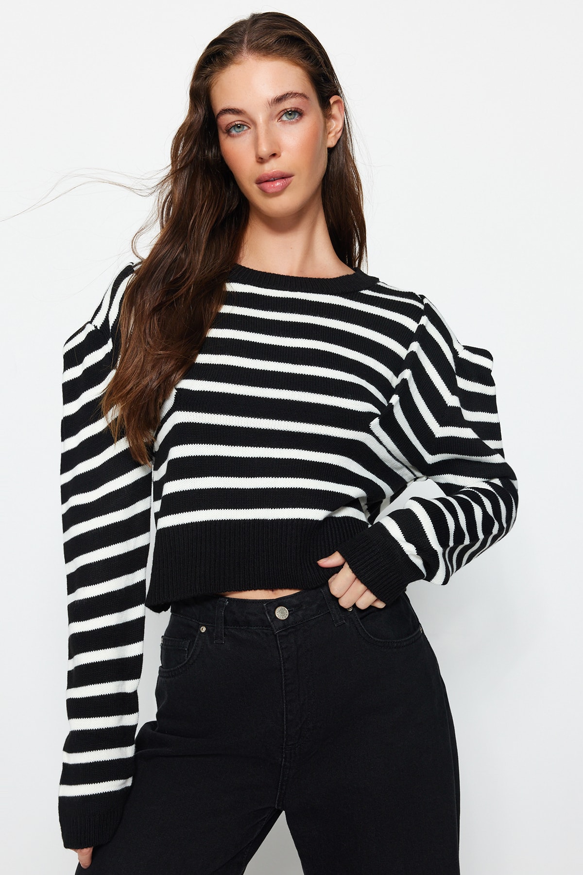 Trendyol Black Striped Knitwear Sweater