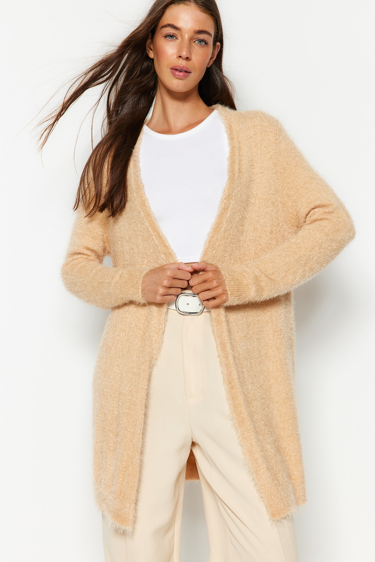 Trendyol Camel Feather Knitwear Cardigan