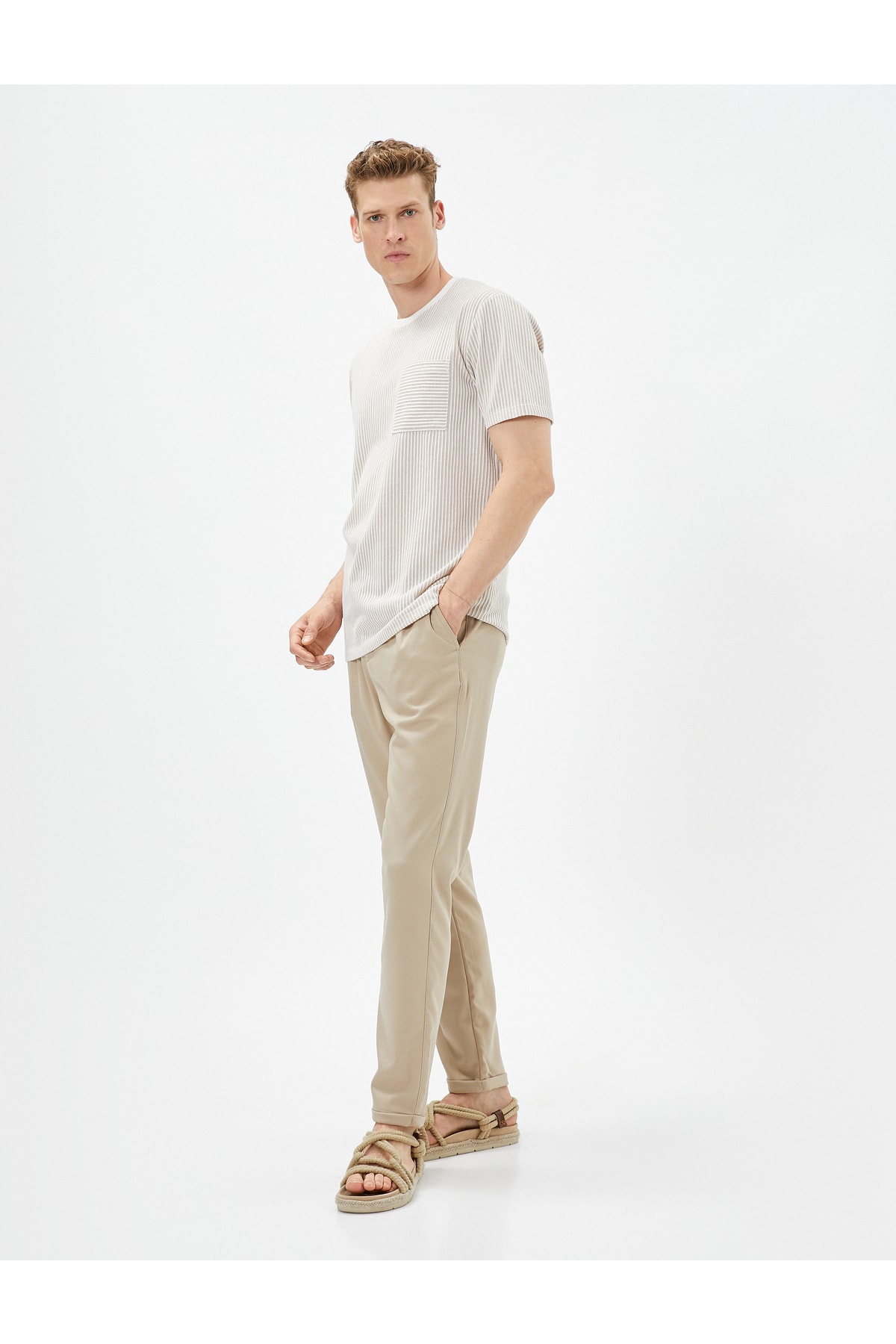 Koton Pants with Elastic Waist, Slim Fit, Buttoned, Pockets Viscose Blend.