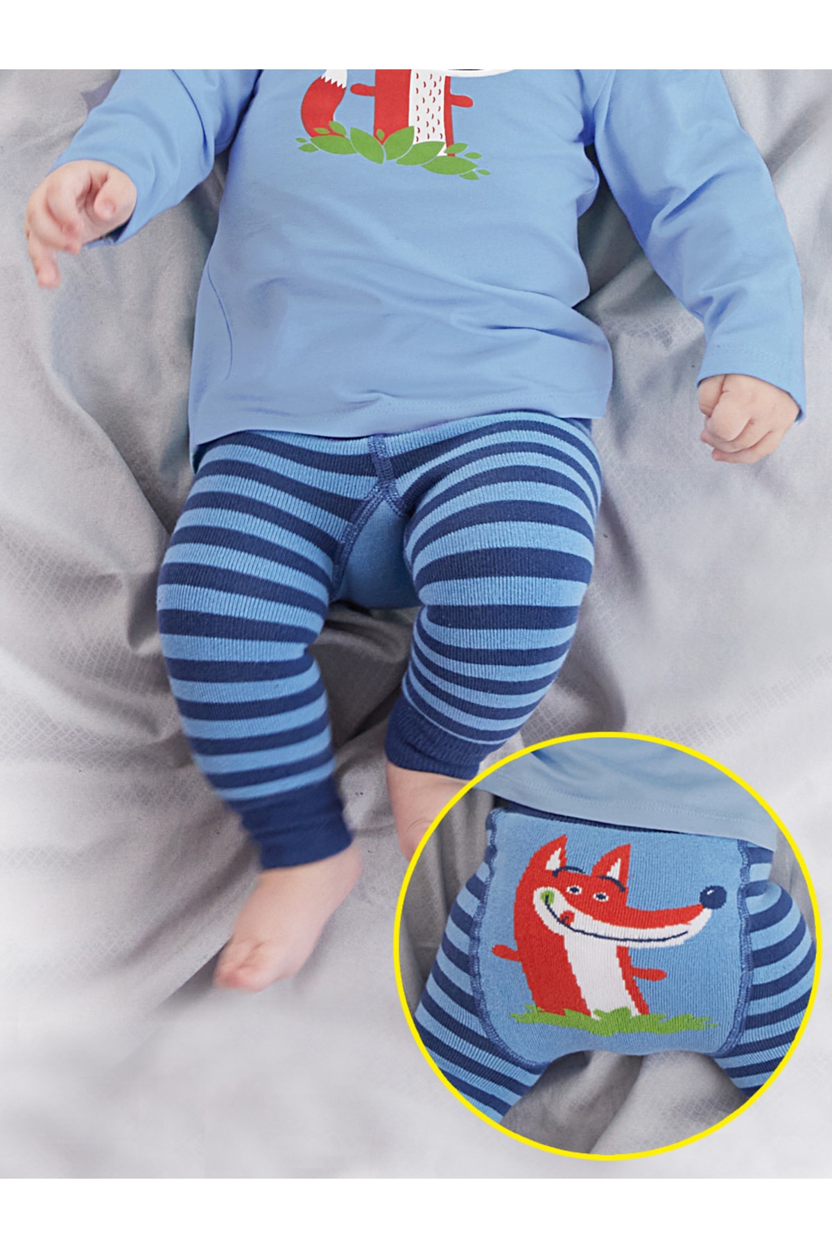 Levně Denokids Fox Baby Boy Knitted Blue Leggings-Pants
