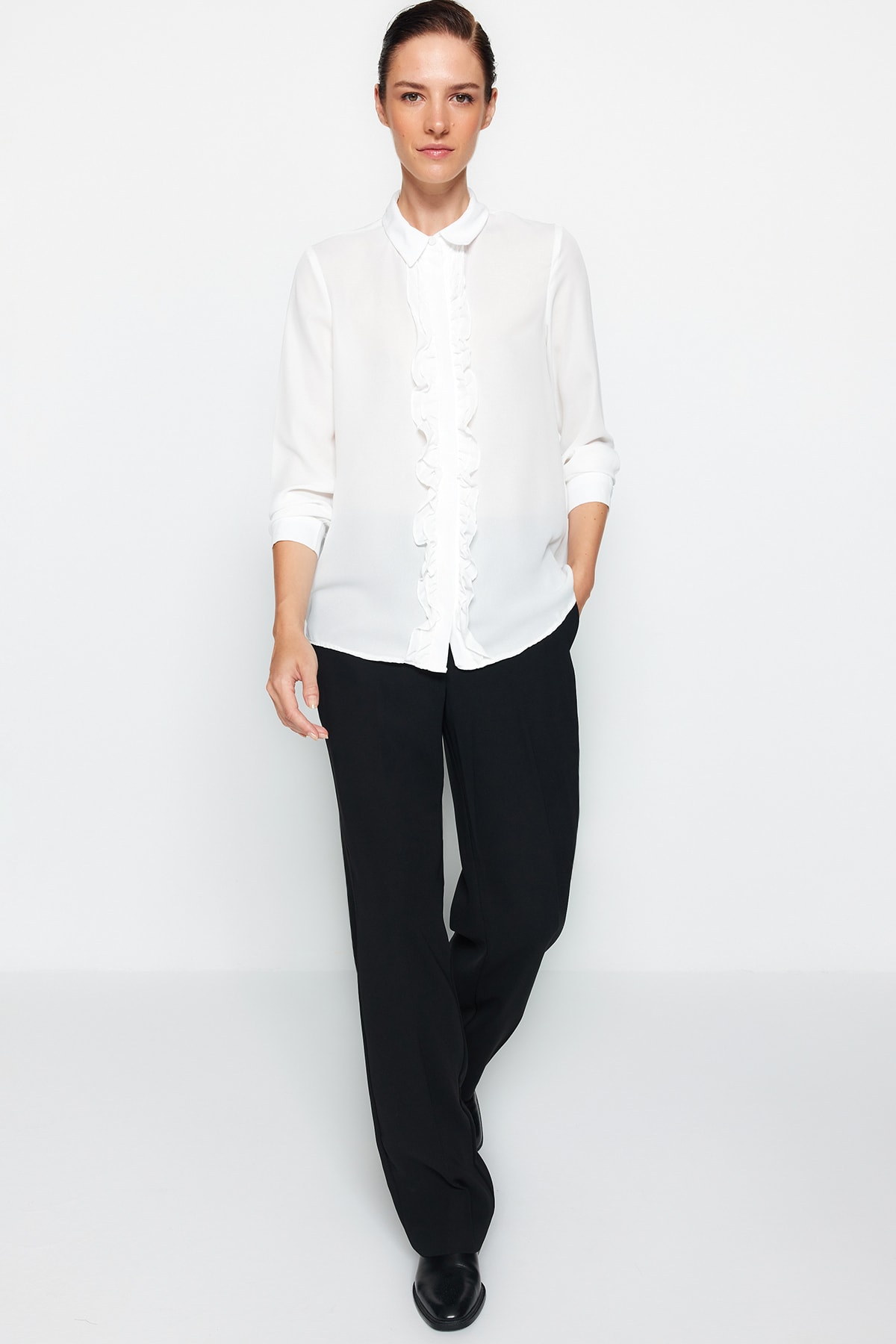 Trendyol Ecru Woven Shirt with Frills