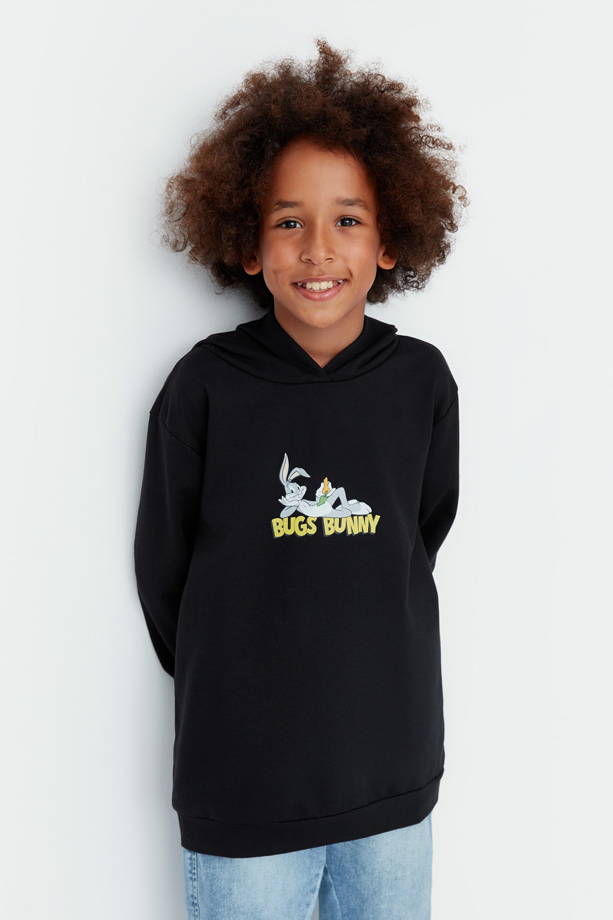 Trendyol Black Bugs Bunny Licensed Hoodie Boy Knitted Sweatshirt