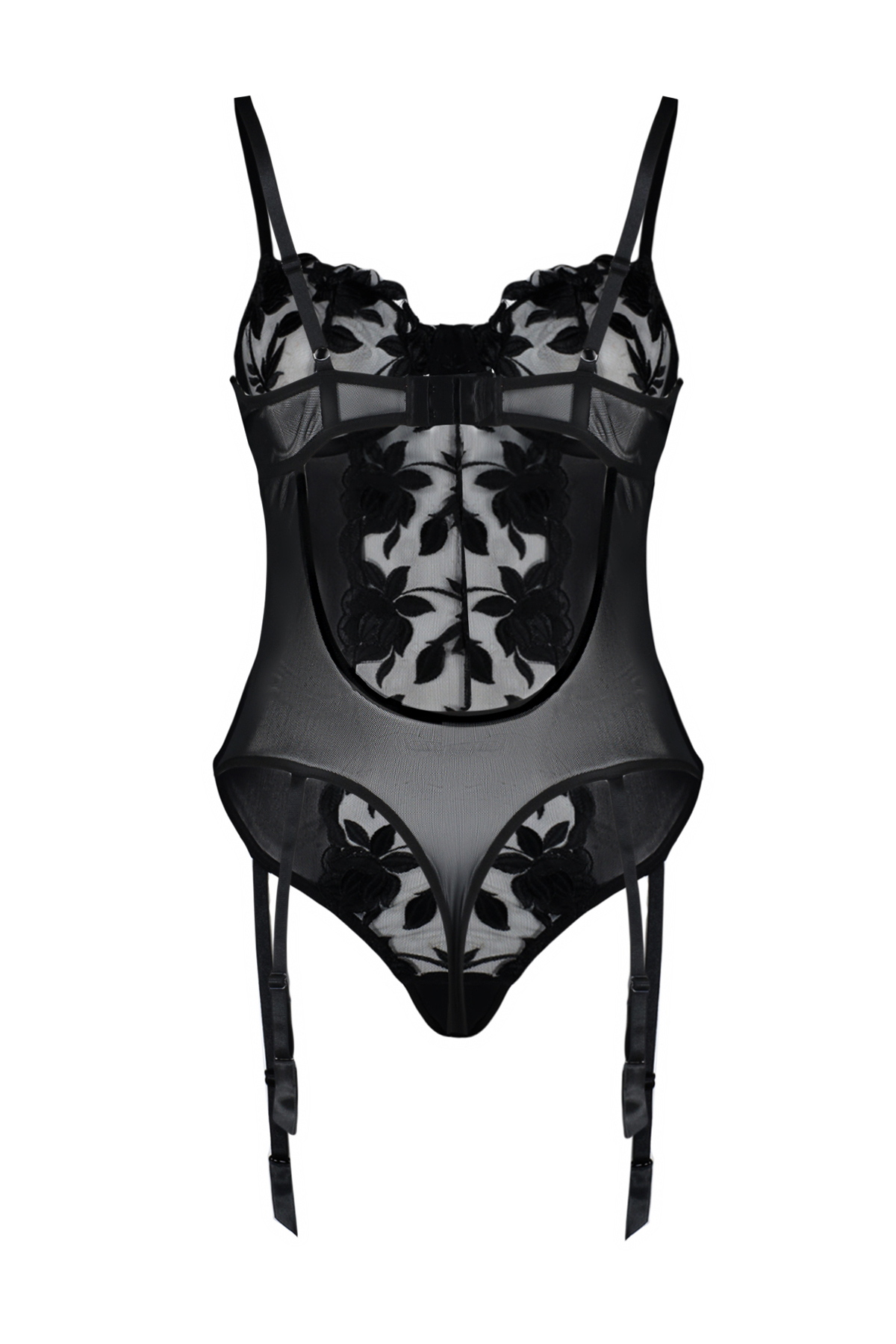 Trendyol Black Embroidered Lace Detailed Removable Garter Belted Rope Suspender Knitted Bodysuit