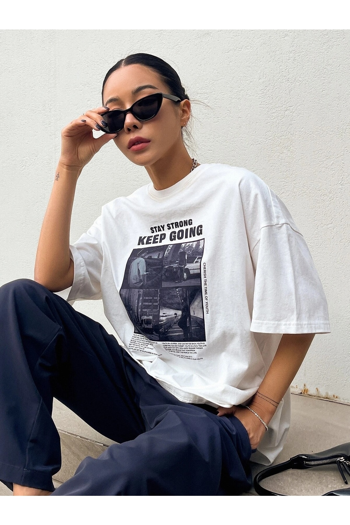 Know Women's White Keep Going Printed Oversized T-shirt