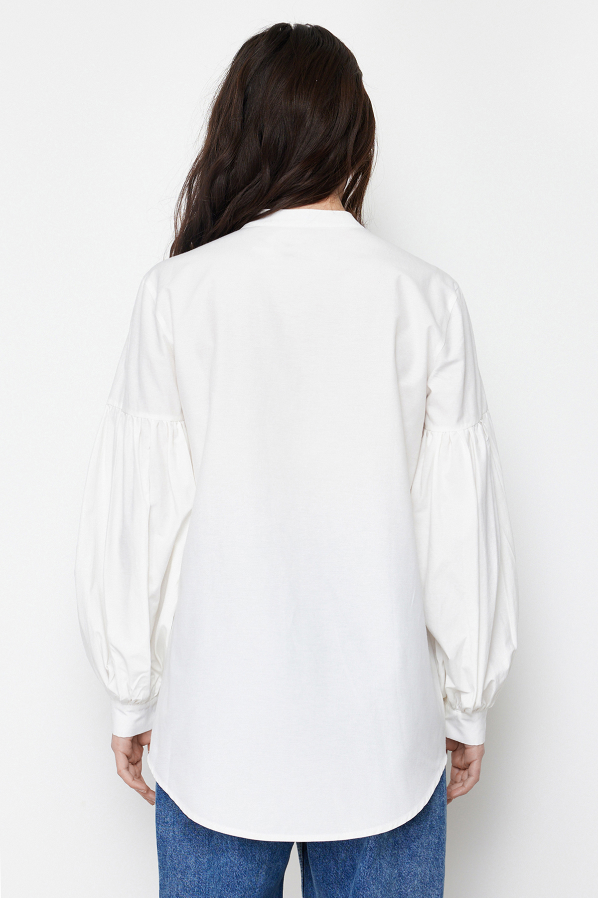 Trendyol Ecru Comfort Fit Cotton Woven Tunic Shirt