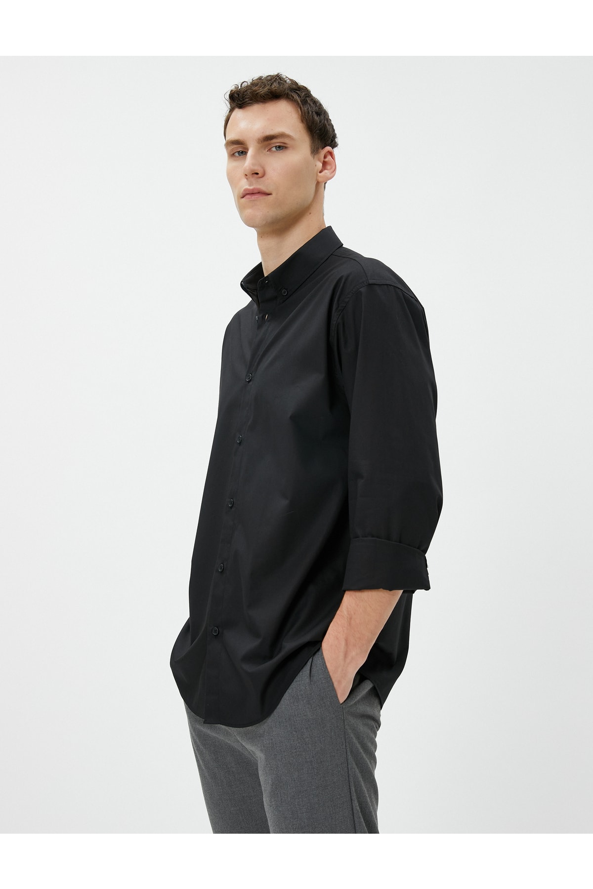 Levně Koton Basic Shirt Classic Collar Long Sleeved Buttoned Cotton Non Iron