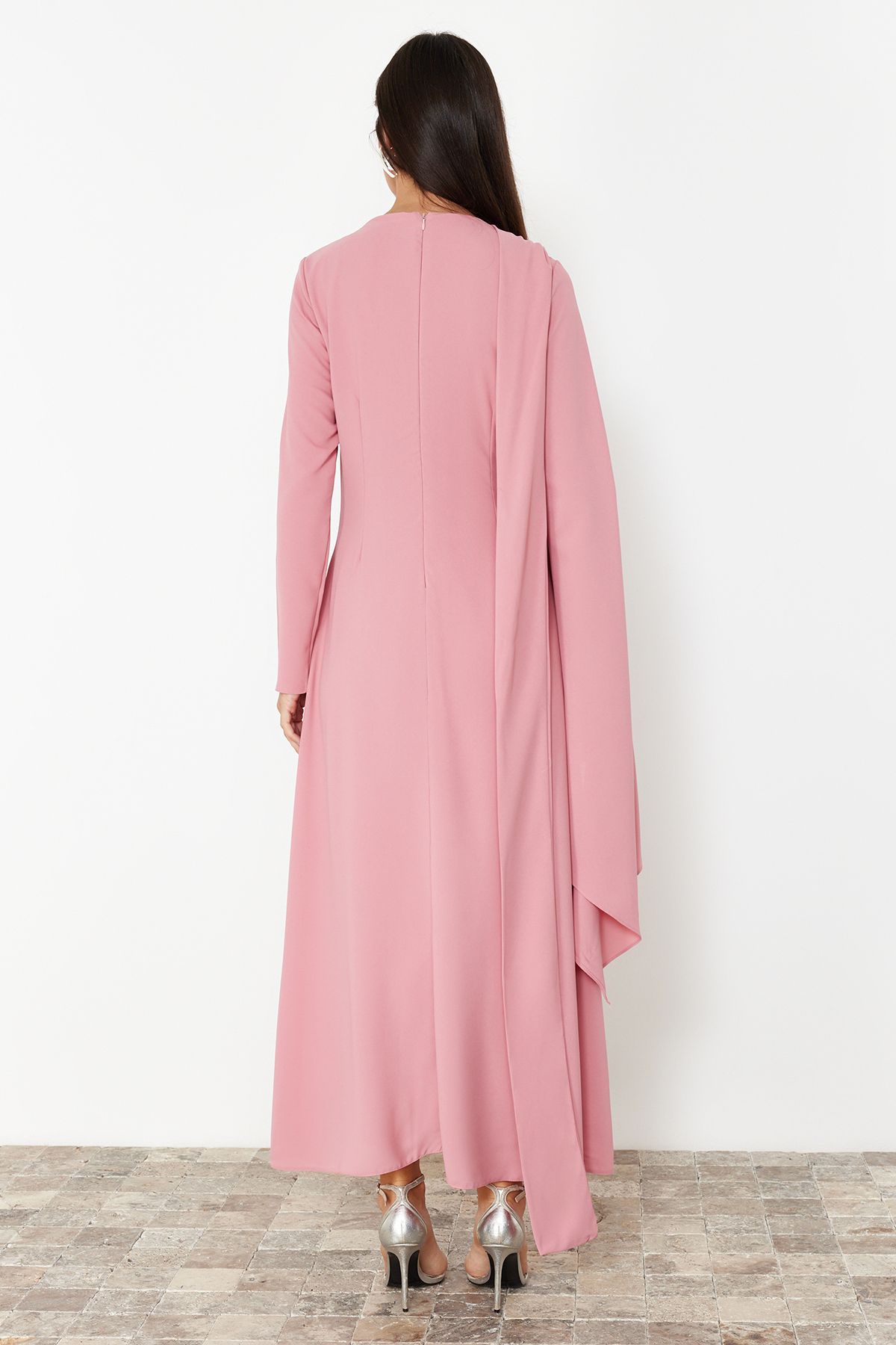 Trendyol Dusty Rose Shawl Detailed Evening Dress