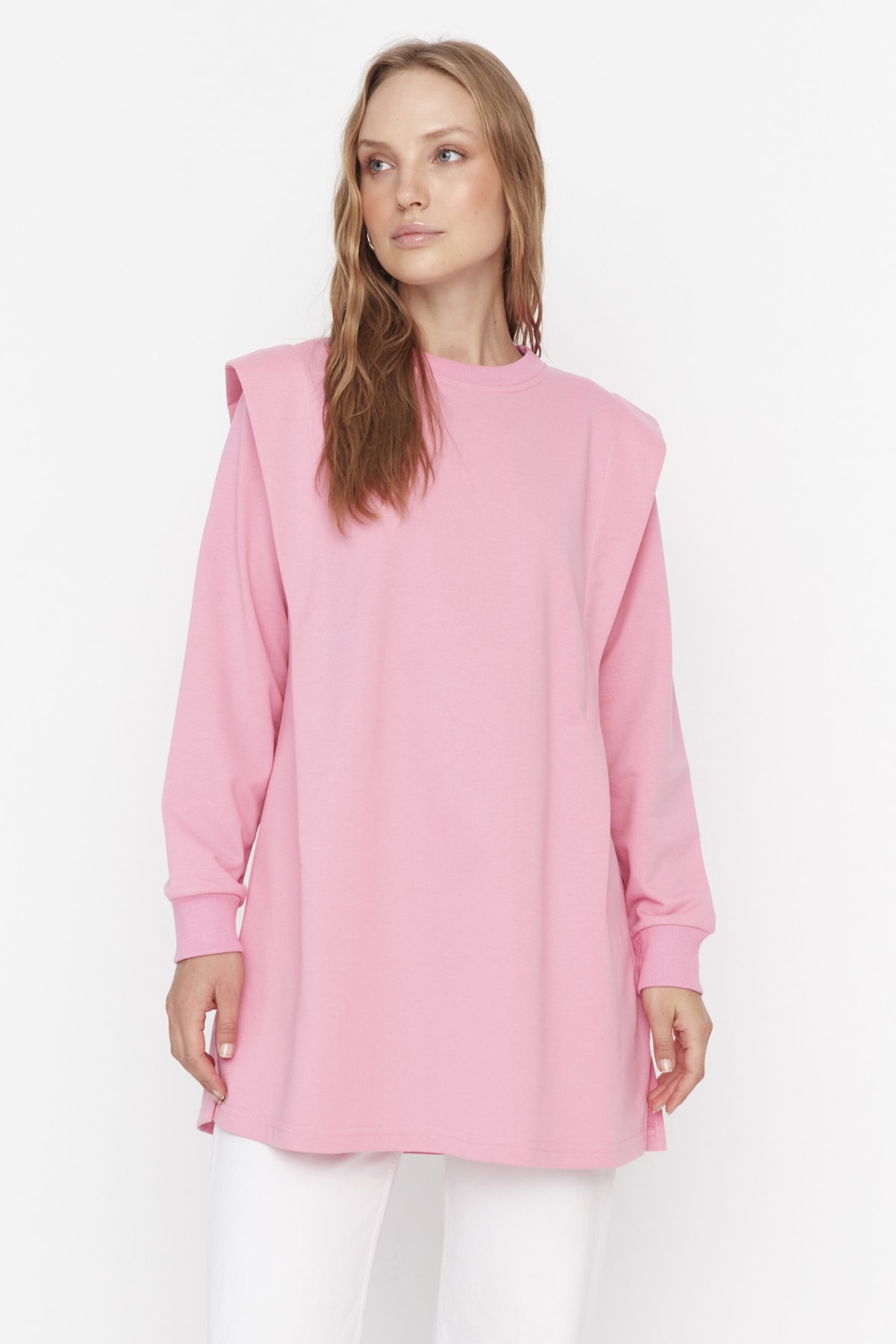 Levně Trendyol Pink Padded Knitted Sweatshirt