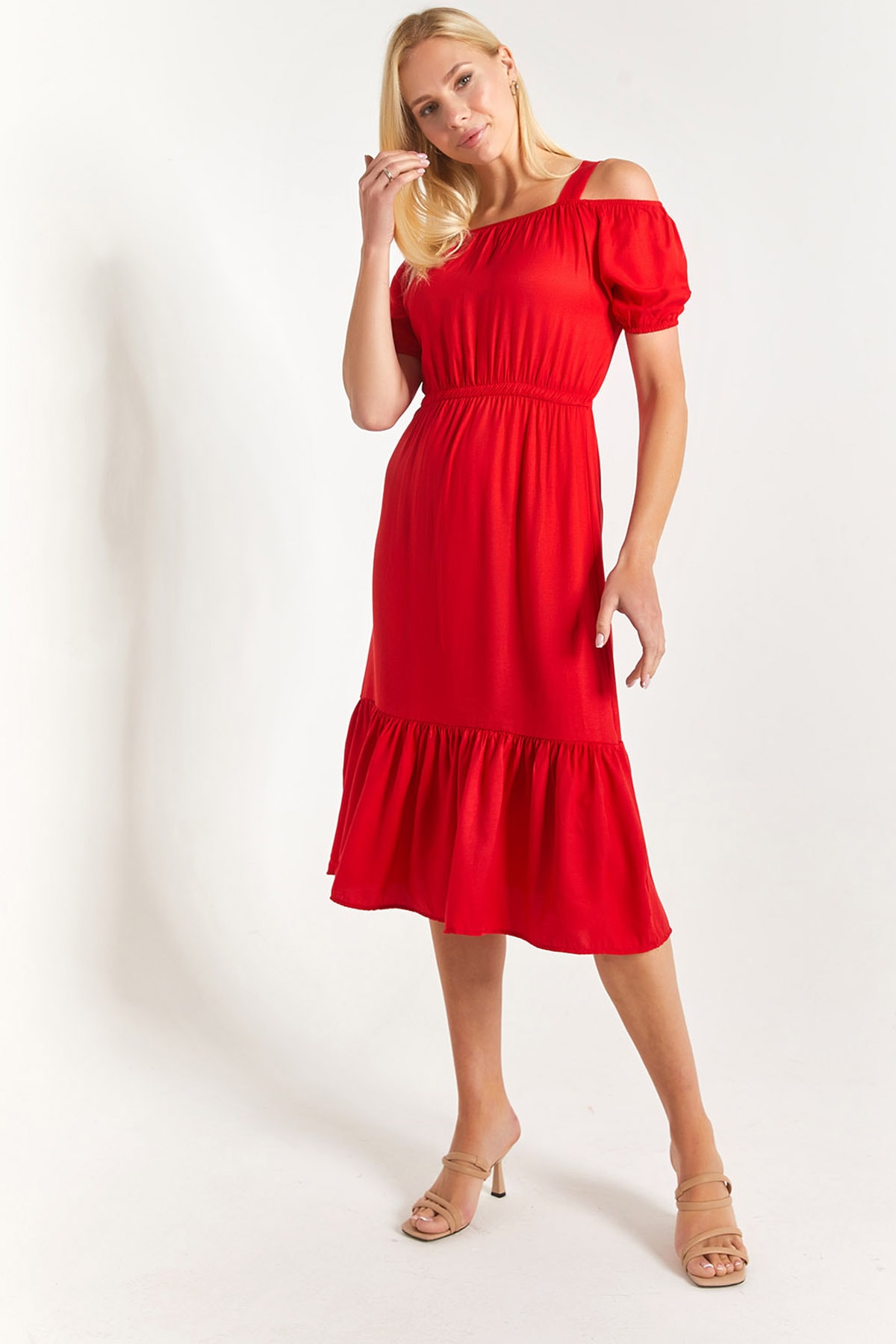 Levně armonika Women's Red Strapless Dress with Elastic Waist