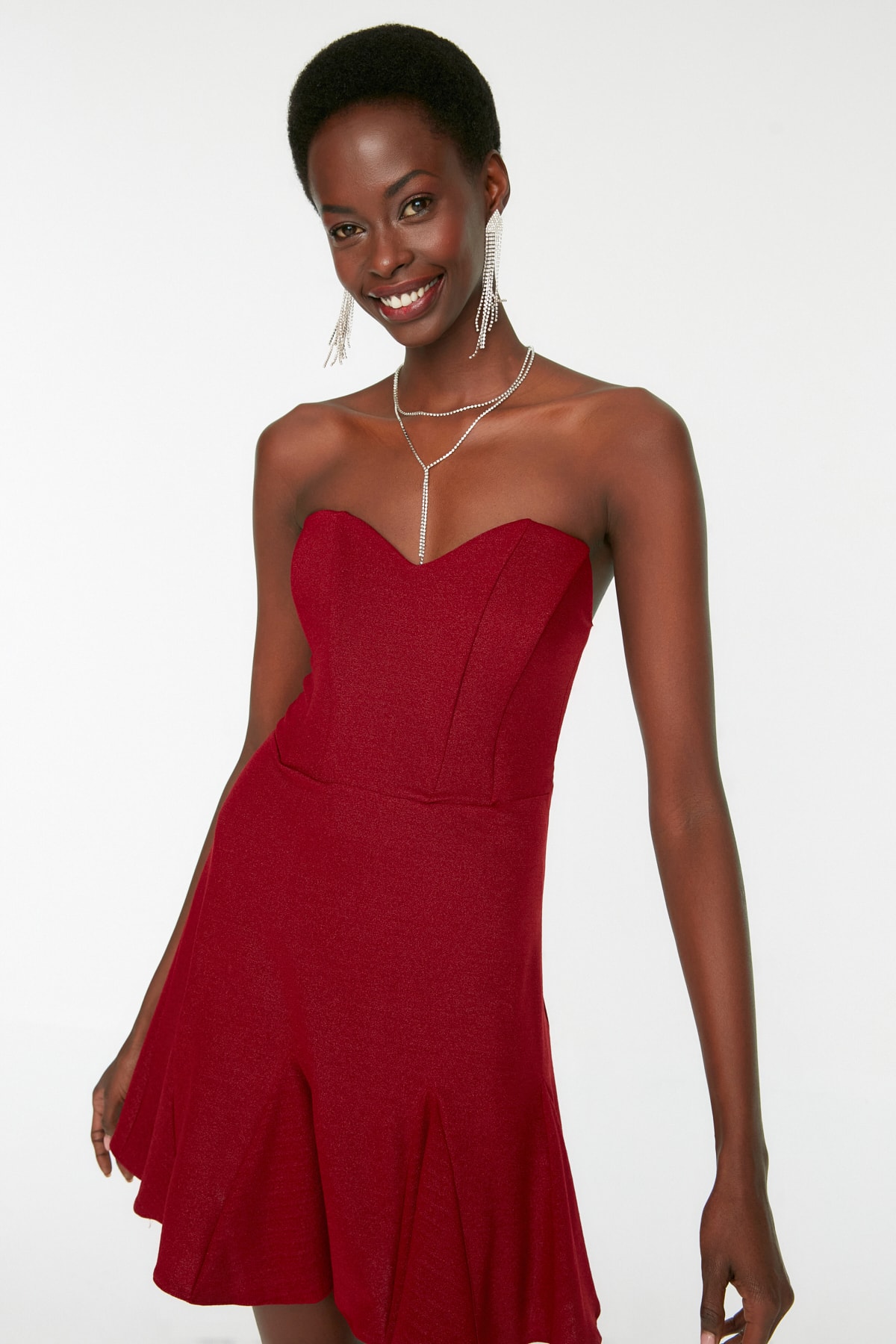 Trendyol Claret Red Underwire Knitted Evening Dress