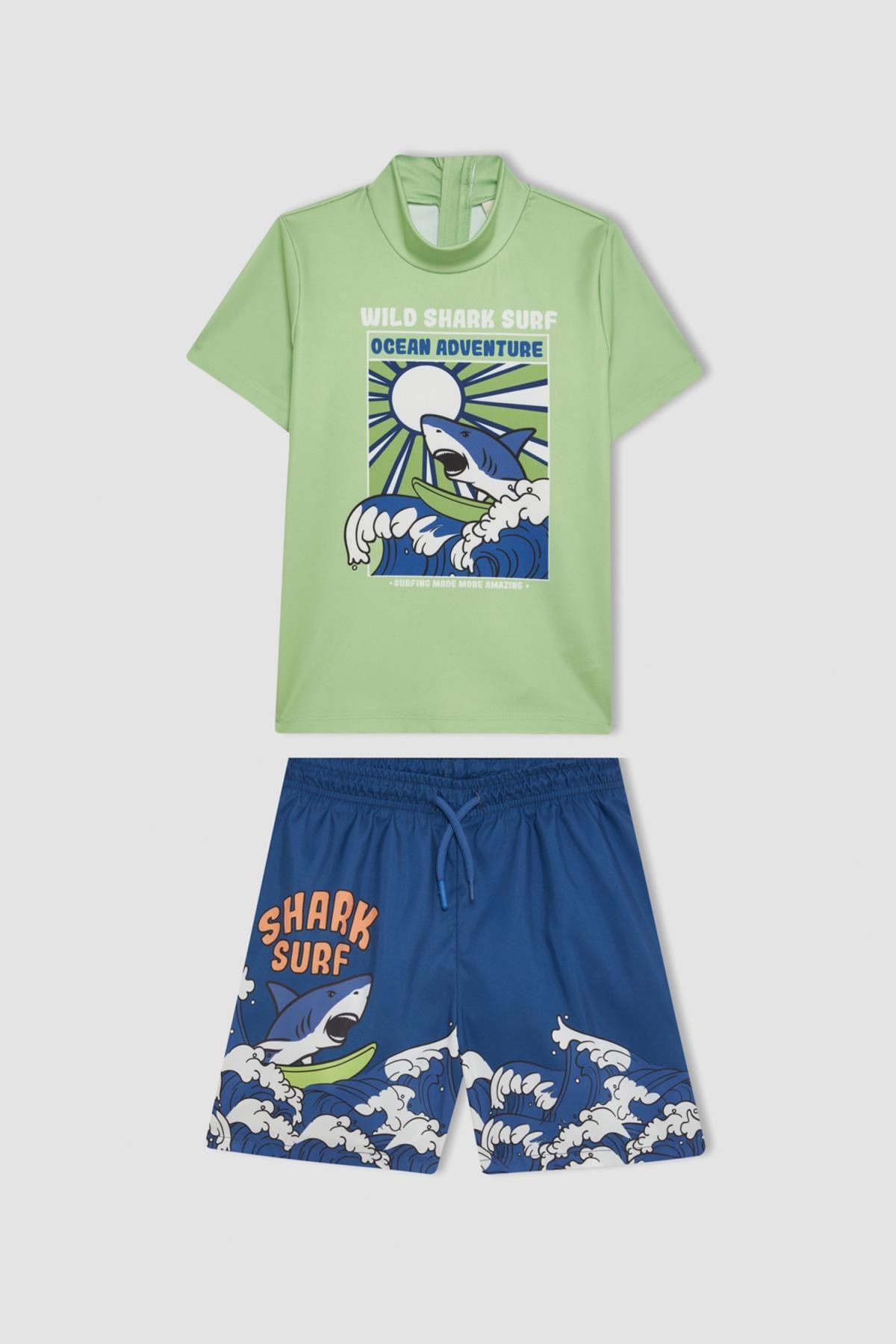 DEFACTO Boy Printed Short Sleeve Shorts 2-Piece Swimsuit Set