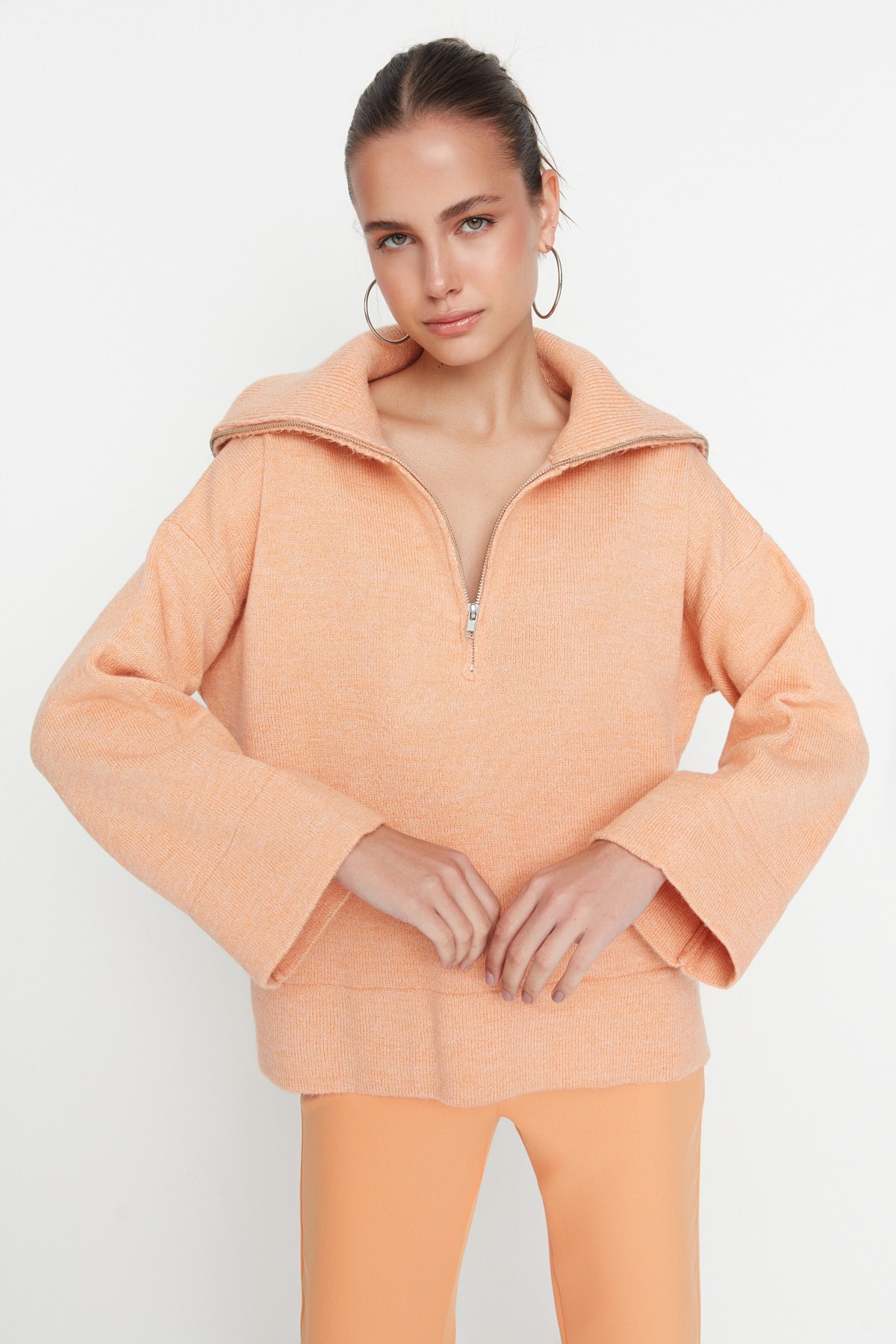 Trendyol Salmon Wide fit Soft Textured Basic Knitwear Sweater