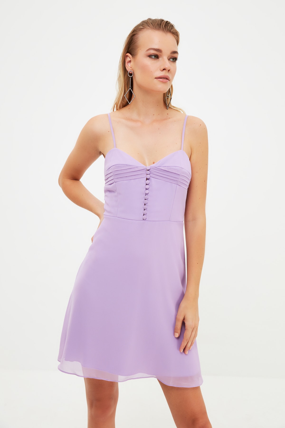 Trendyol Liliac Buton detaliat Rochie