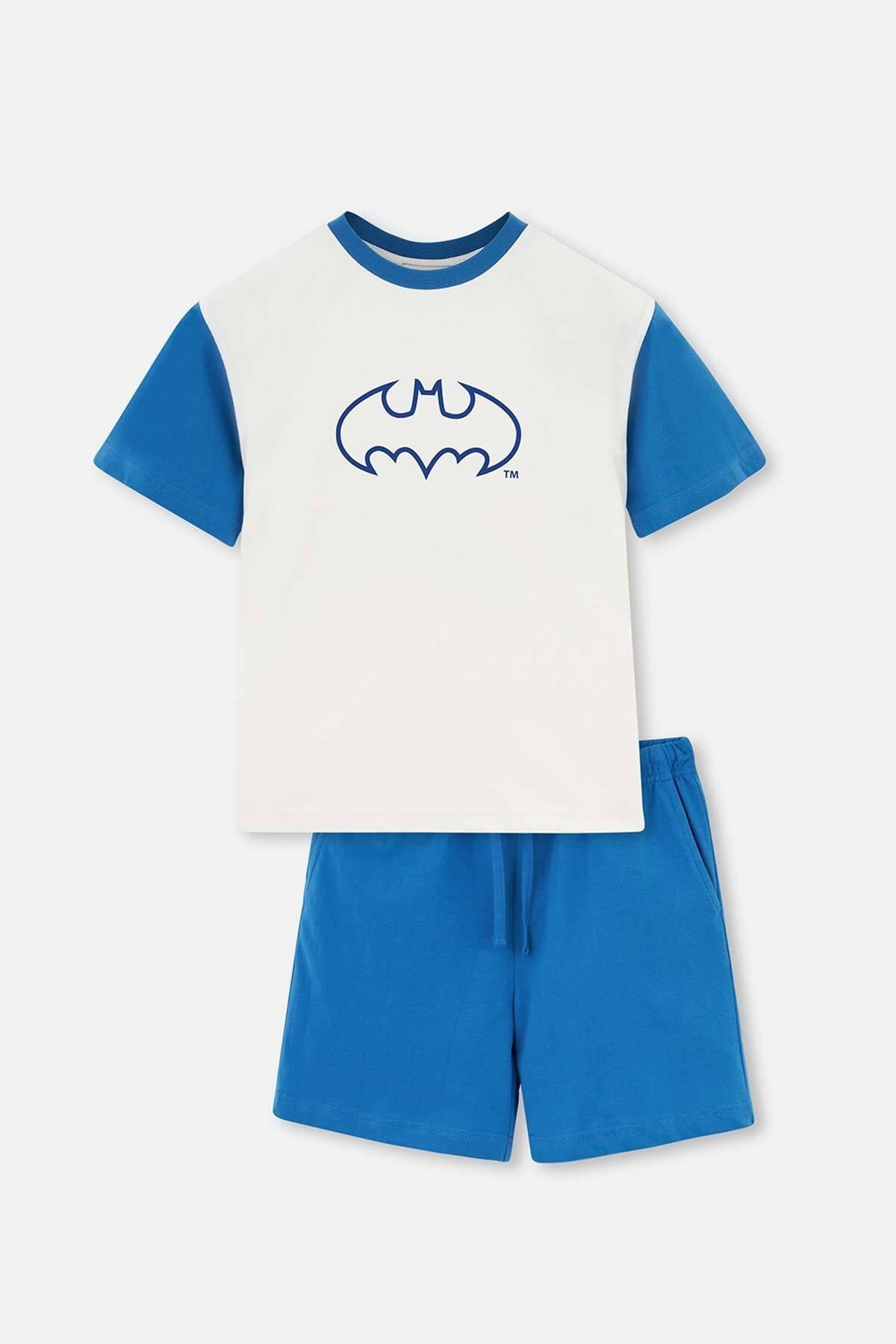 Dagi White Batman Printed Short Sleeved T-Shirt, Shorts And Pajamas Set
