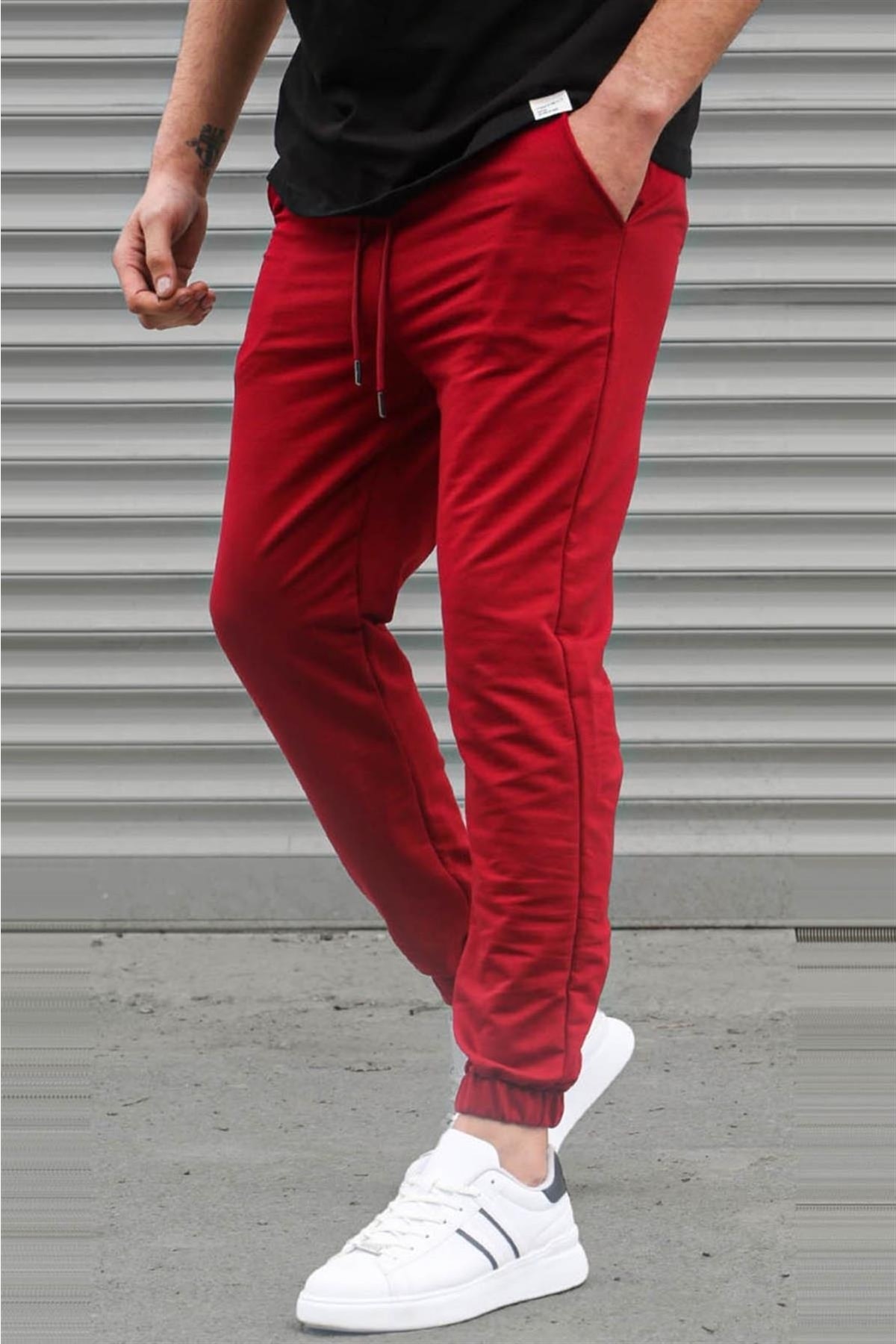 Madmext Maroon Basic Men's Tracksuits With Elastic Legs 5494