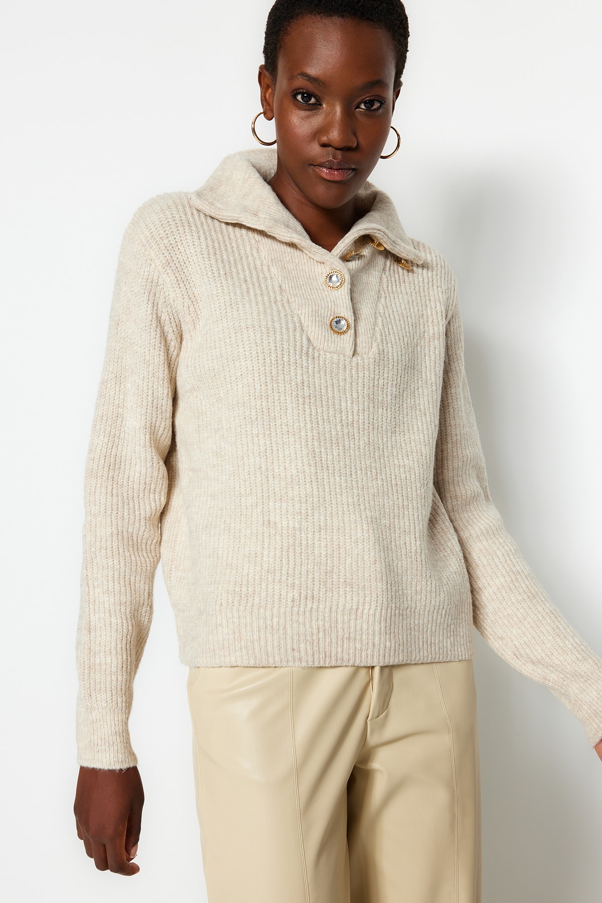 Trendyol Stone Wide fit Soft Textured Knitwear Sweater