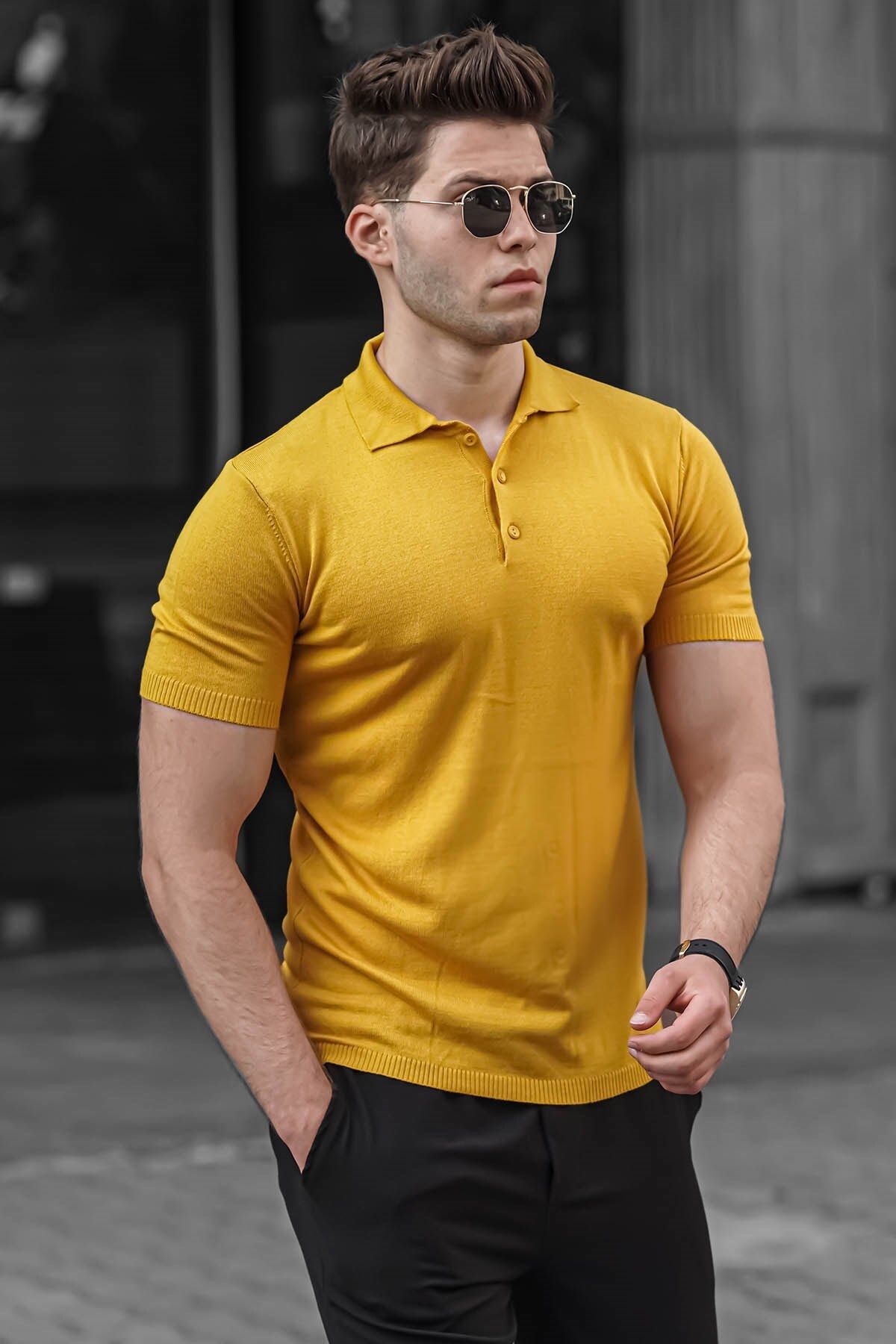 Madmext Men's Yellow Knitwear Polo Neck T-Shirt 9289
