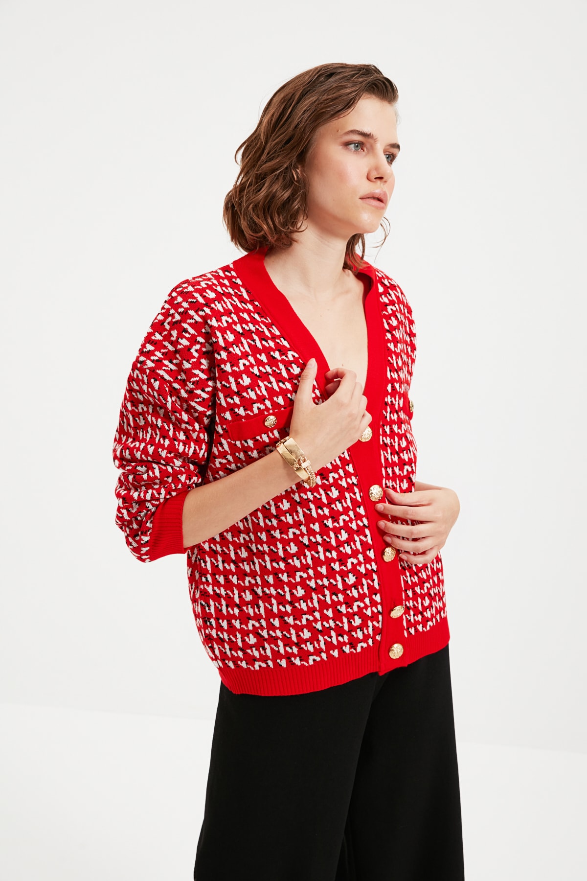Trendyol Red Wide Fit Knitwear Cardigan
