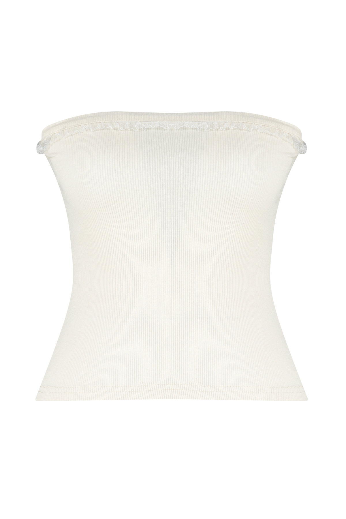 Levně Trendyol Stone Ribbed Strapless Collar Woven Garnish Fitted Cotton Crop Knitted Blouse