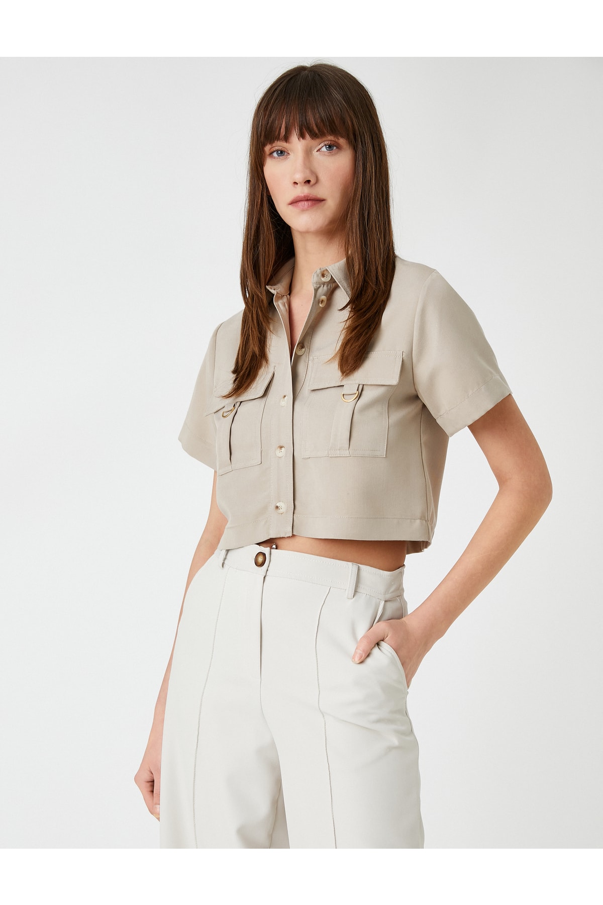 Koton Outdoor Look Crop Shirt Pocketed Buttoned Modal