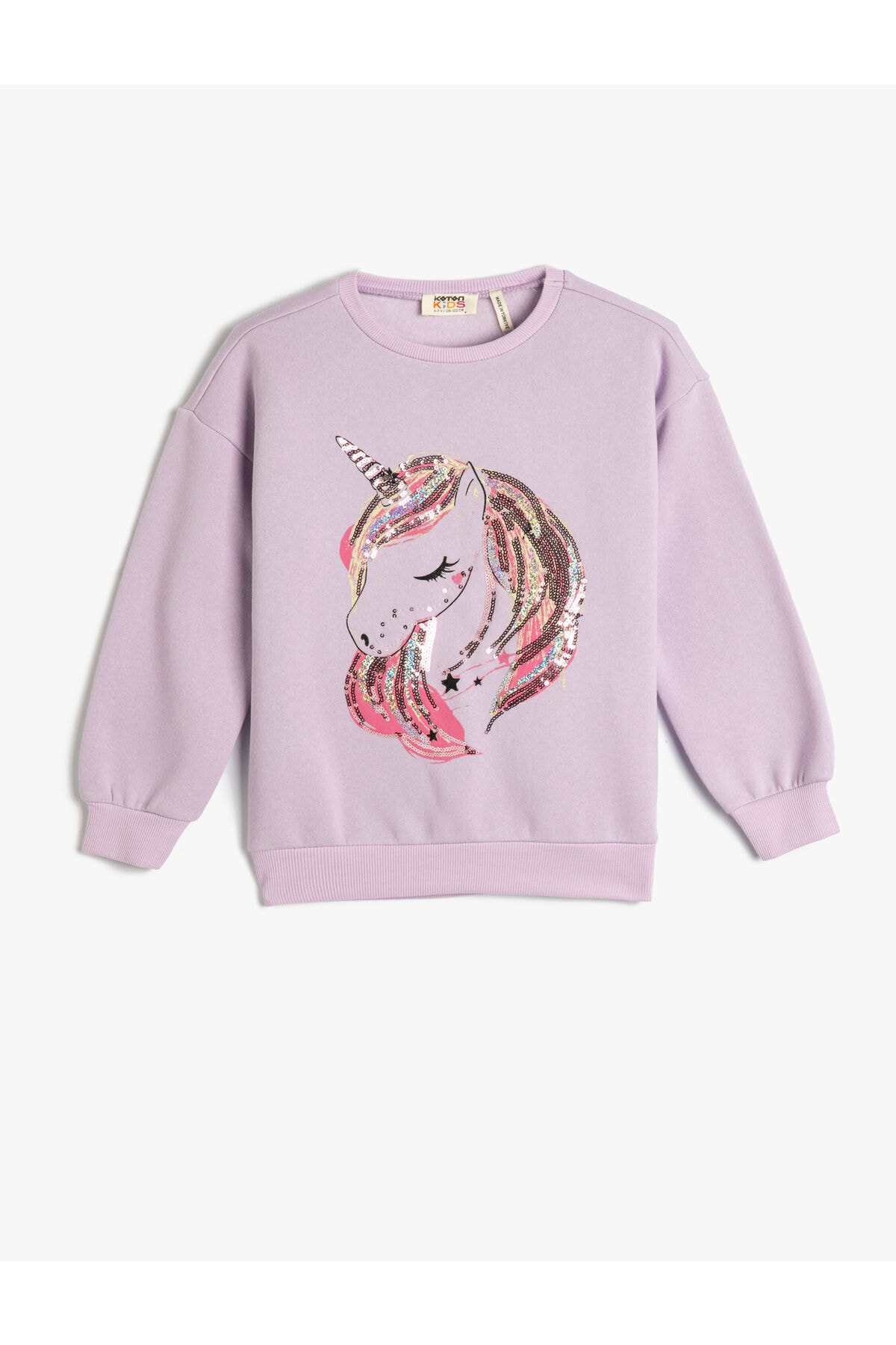 Levně Koton Unicorn Sweatshirt with Sequins Embroidered Shark Crew Neck.