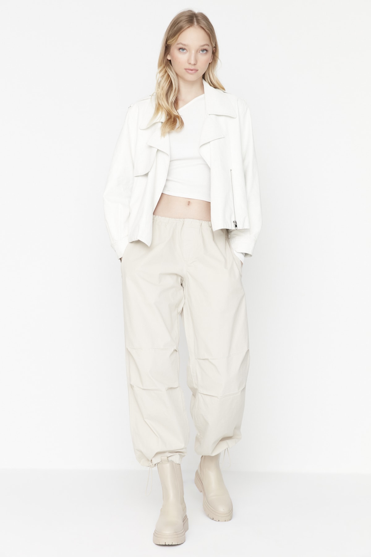 Trendyol Bej Pijamale talie normală Parașută pantaloni