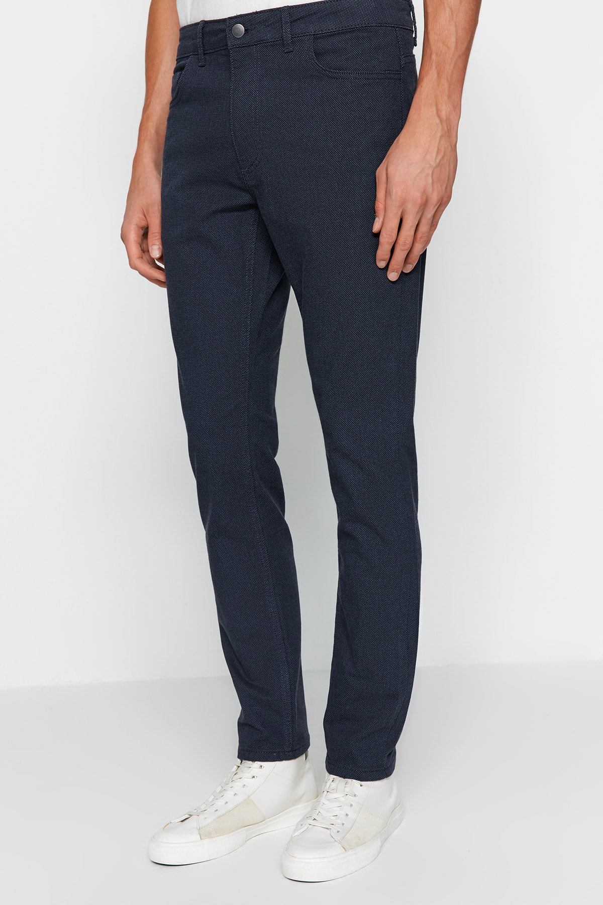 Trendyol Navy Blue Men's Slim Fit Textured Trousers