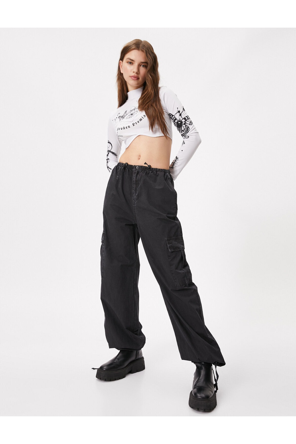 Koton Parachute Trousers with Pocket Detailed Elastic Stopper, Cotton.