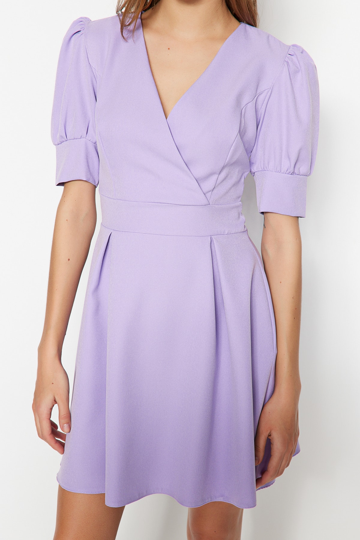 Trendyol Lilac A-Line mini rochie plisata plisata
