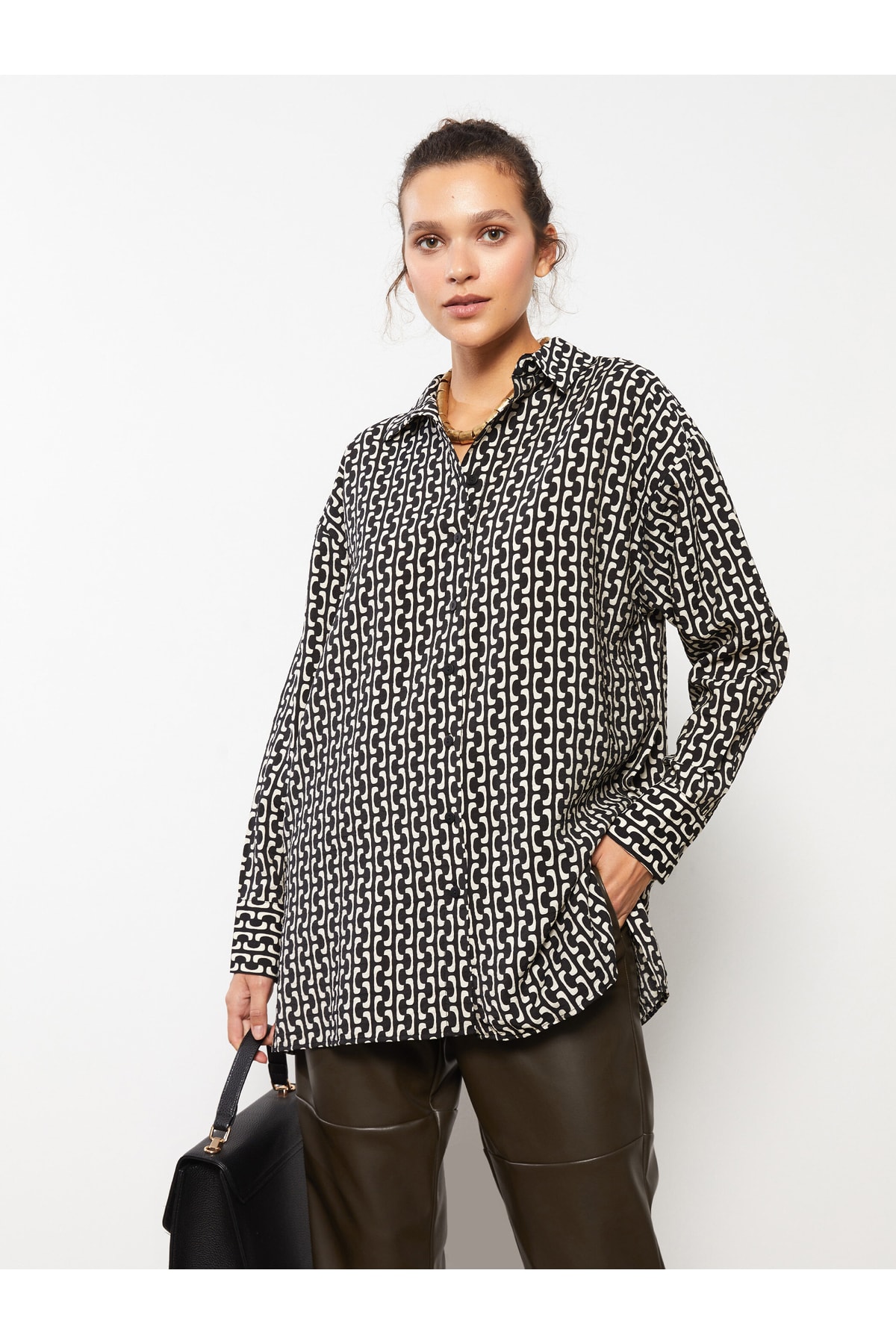 LC Waikiki Women's Long-Sleeved Oversized Shirt with Button Fastening