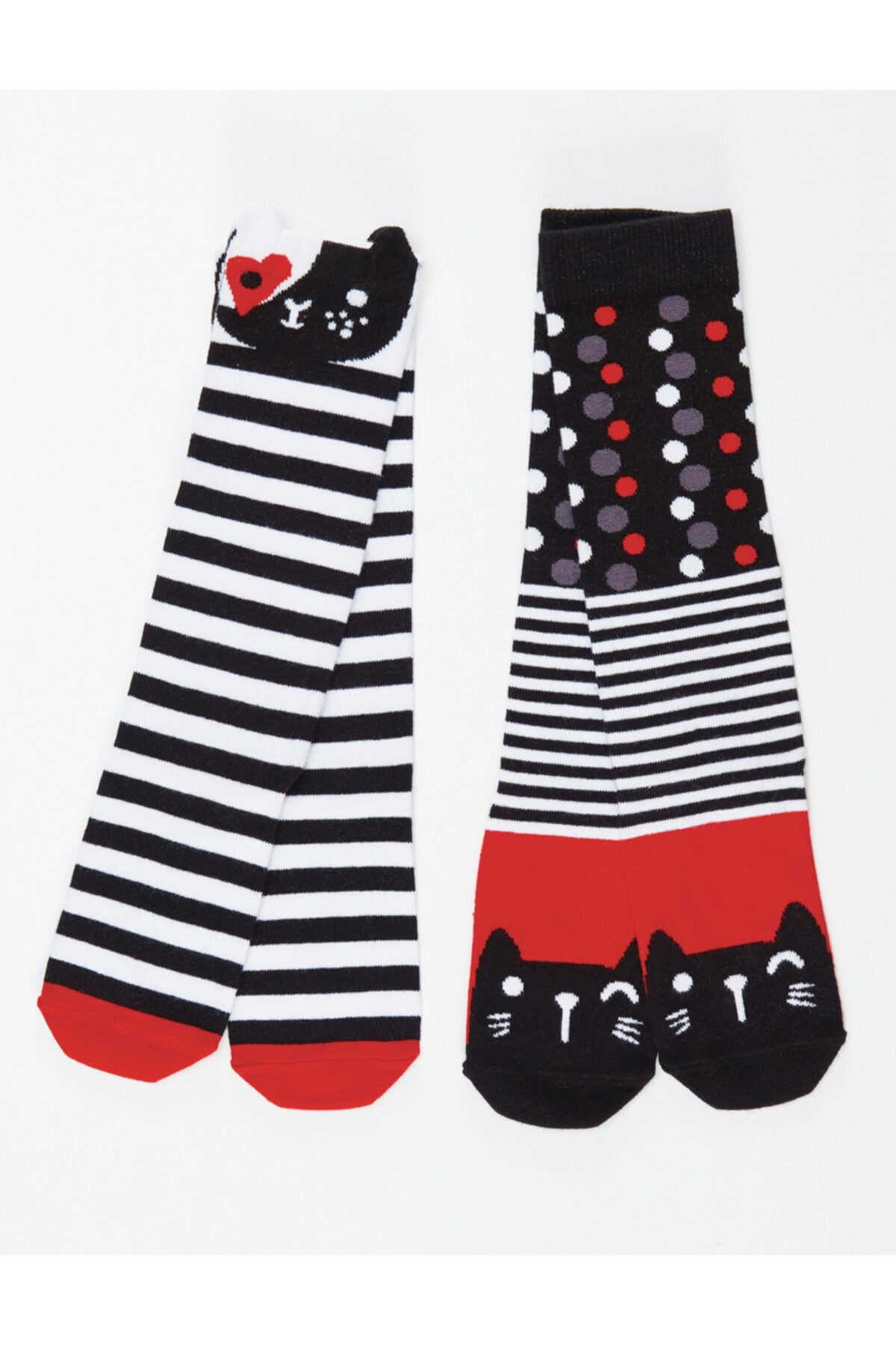 Mushi Striped Cats Girls Kids Knee High Socks 2-Set