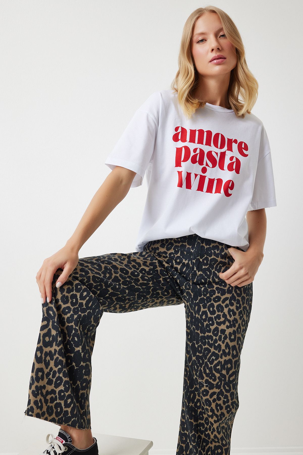 Happiness İstanbul Women's Black Brown Leopard Patterned Straight Jeans