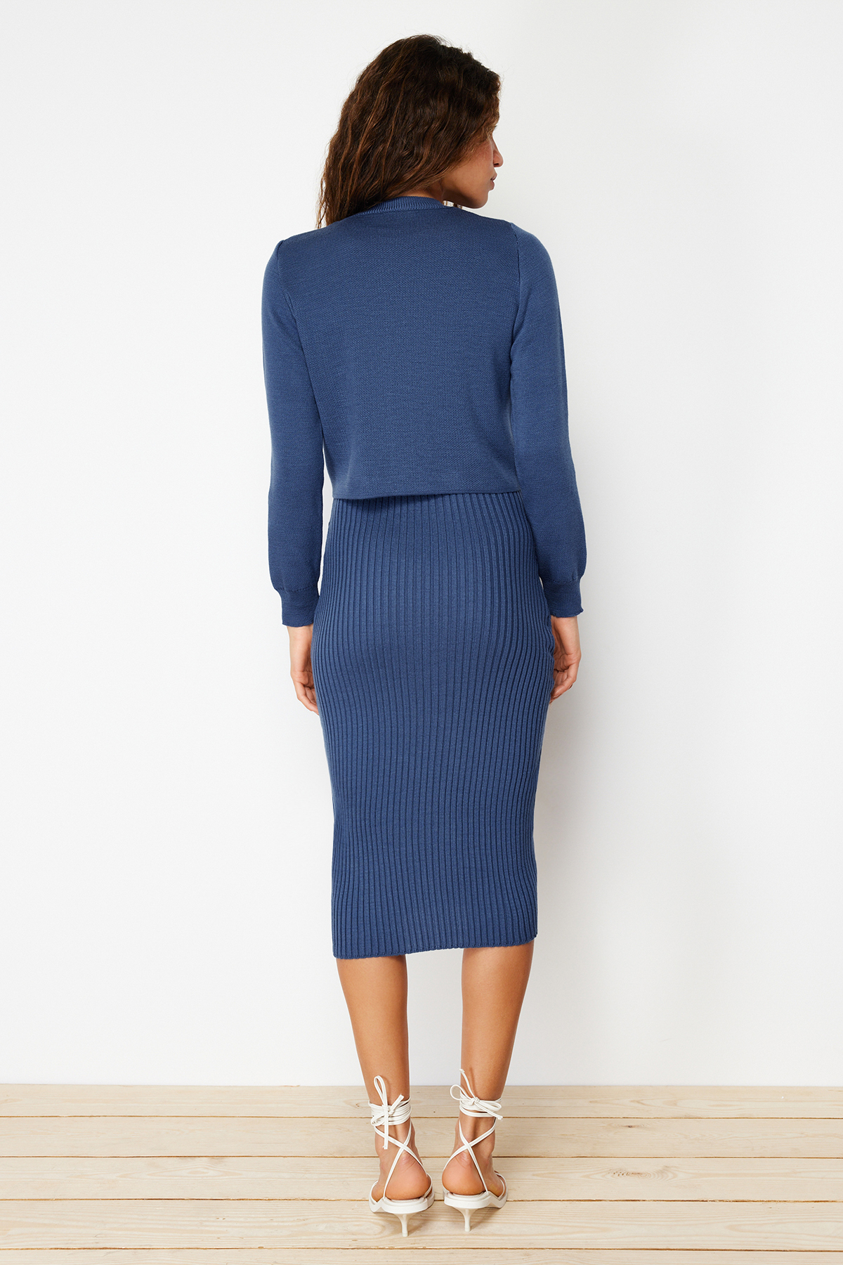 Trendyol Indigo Plain Midi Knit Dress