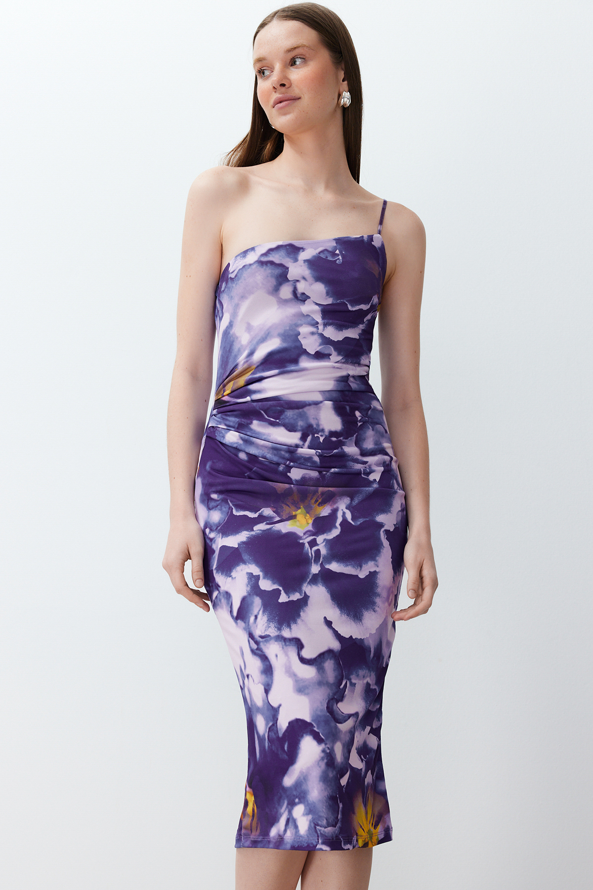 Trendyol Limited Edition Purple Bodycon Midi One Shoulder Adjustable Strap Knit Dress