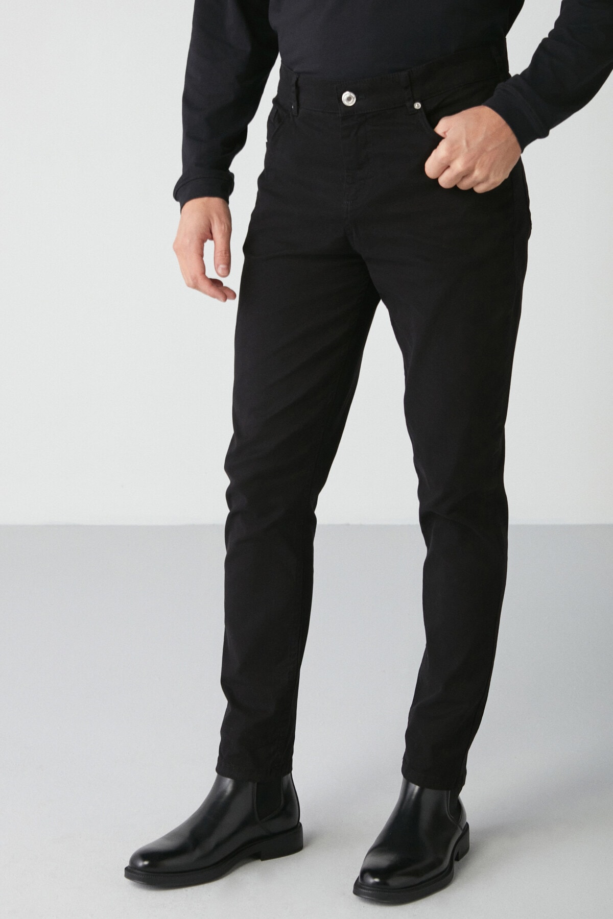 GRIMELANGE Raves Men's Chino Cotton Elastane Fabric Black Trousers
