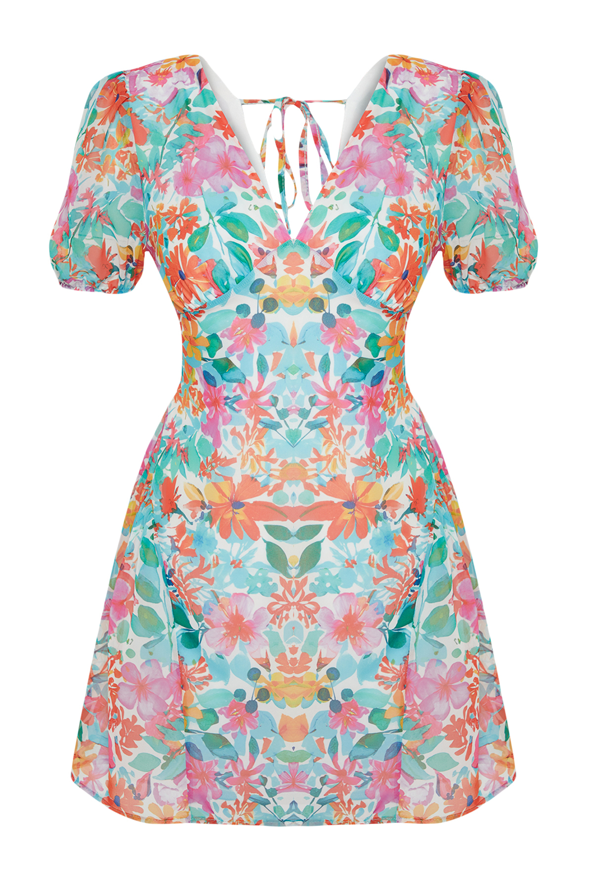 Trendyol Green Patterned Mini Woven Dress with Skater Skirt and Back Detail