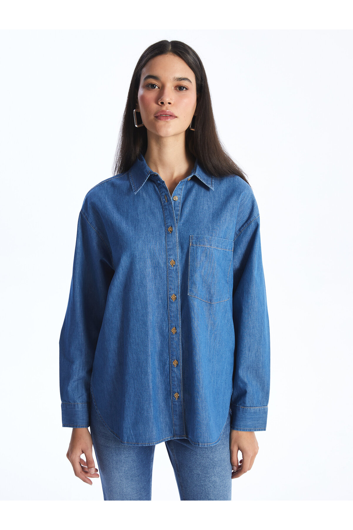 Levně LC Waikiki Women's Straight Long Sleeve Oversized Jean Shirt