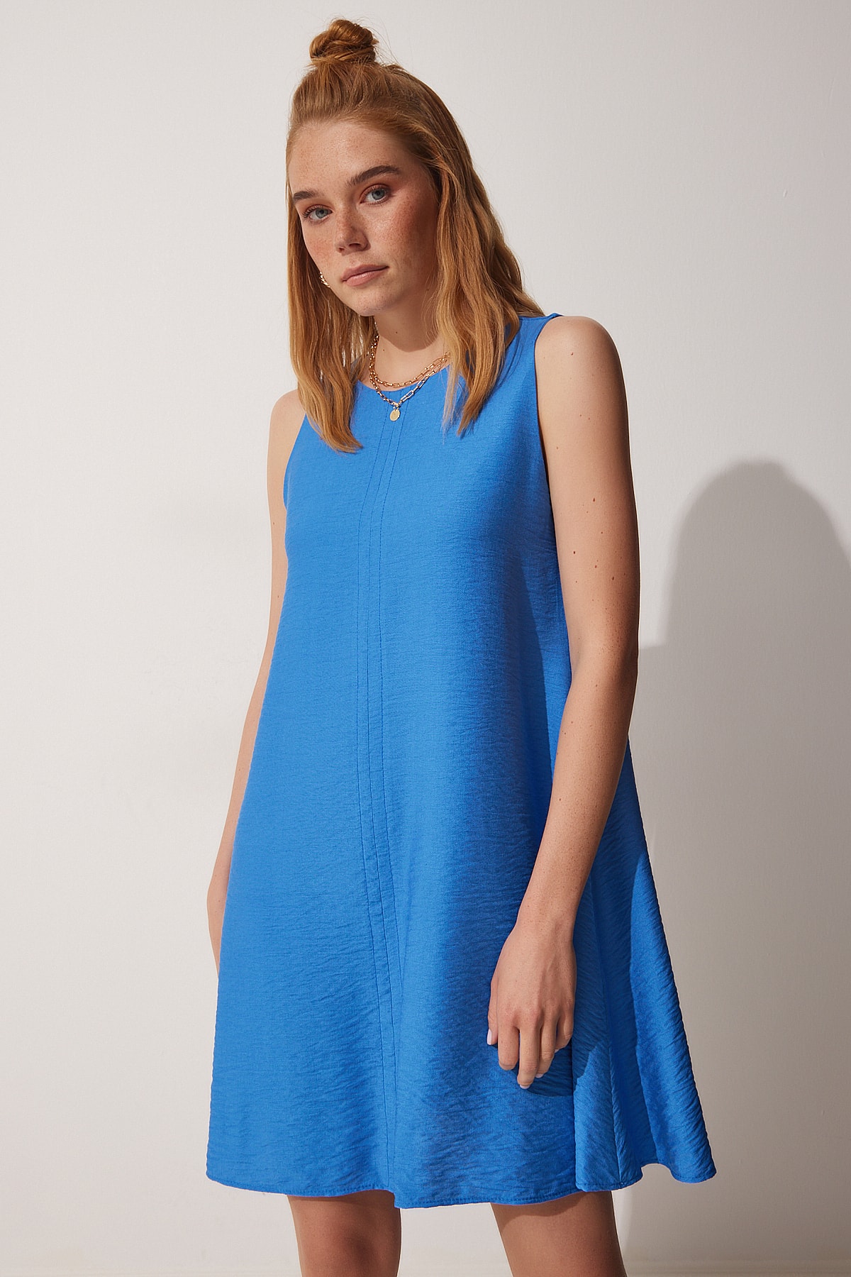 Happiness İstanbul Women's Indigo Blue Summer Woven Bell Dress