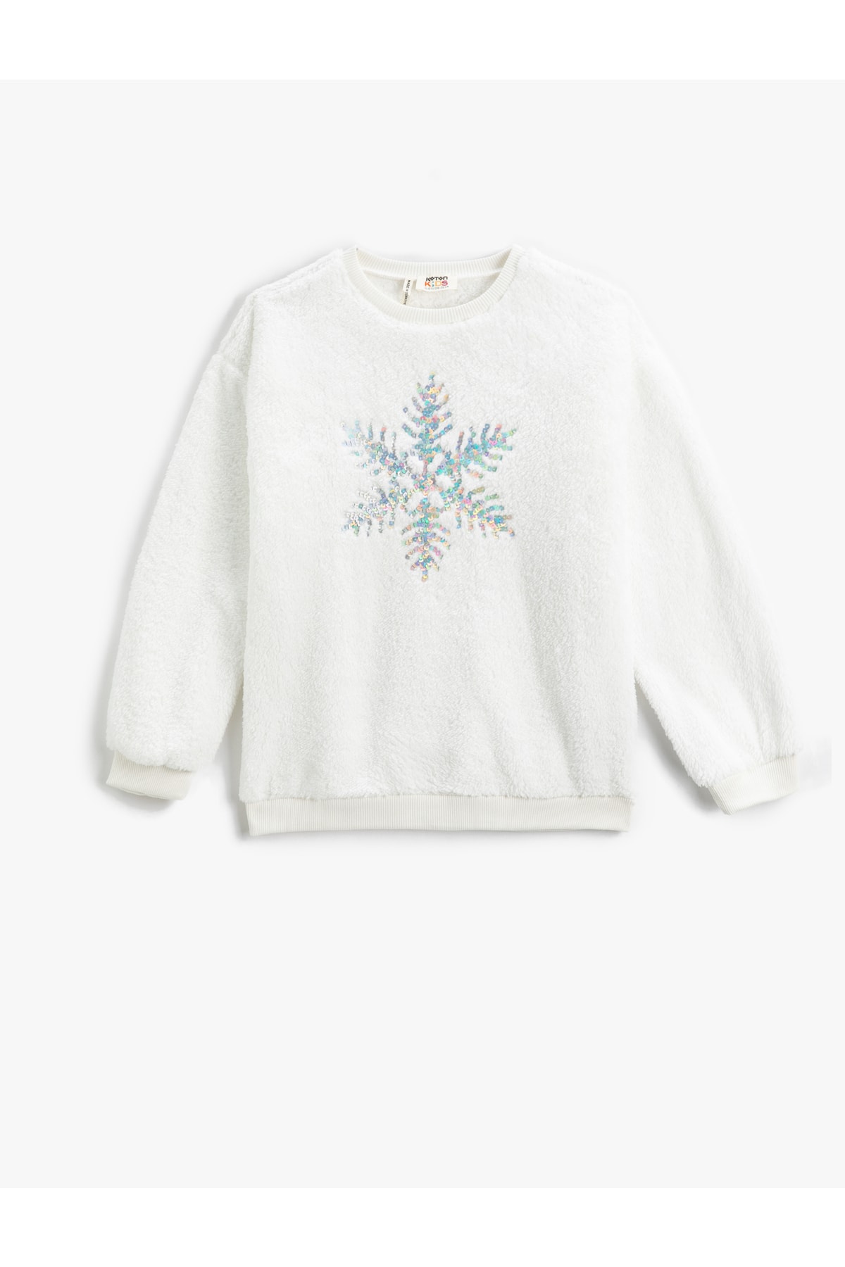 Levně Koton Plush Sweatshirt Christmas Themed Snowflake Detail Stamp Sequin Embroidered