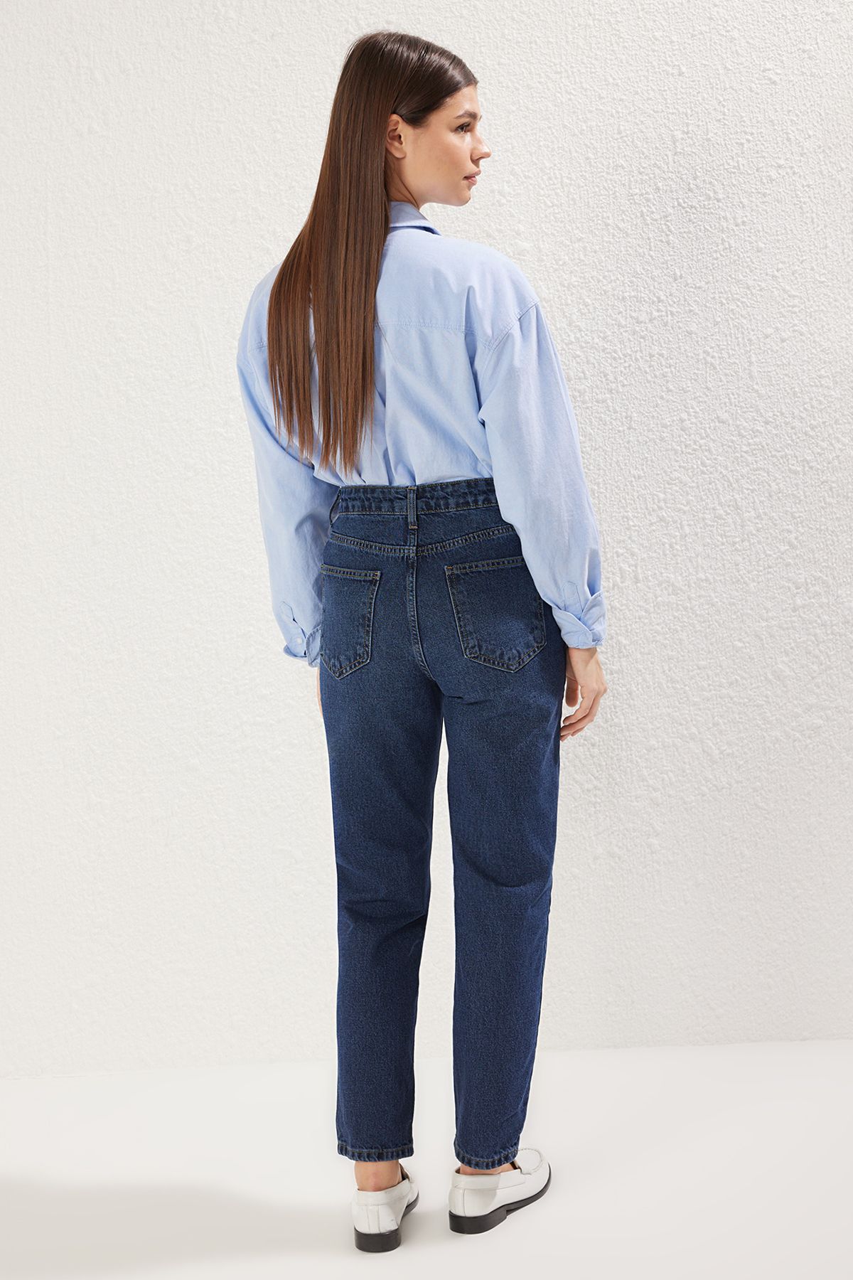 Trendyol Dark Blue Regular Waist Mom Jeans