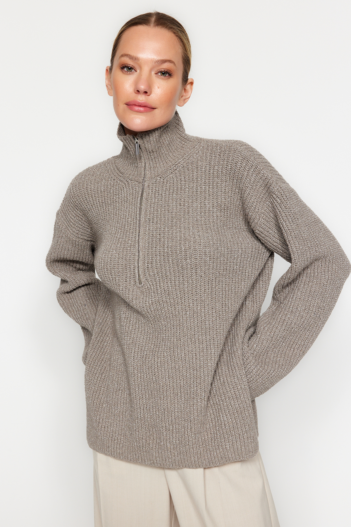 Trendyol Mink Pulover tricotaje supradimensionate mai durabile